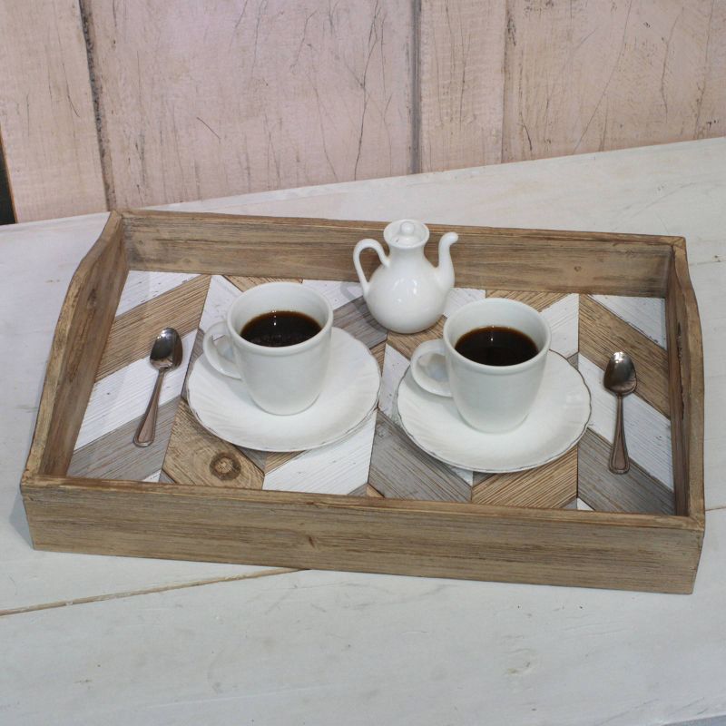 Wooden Chevron Serving Tray Brown - Stonebriar Collection