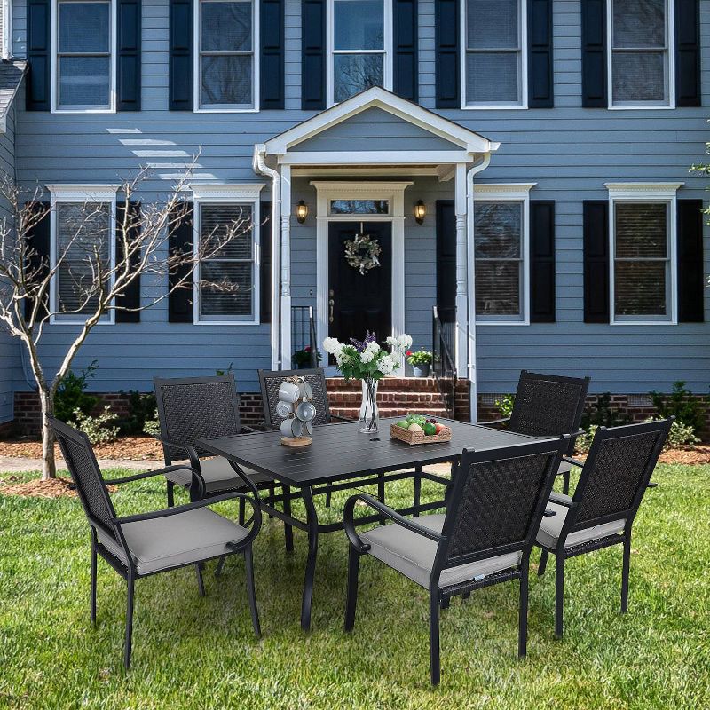 Rattan/Steel Patio Dining Arm Chairs with Cushions - Captiva Designs