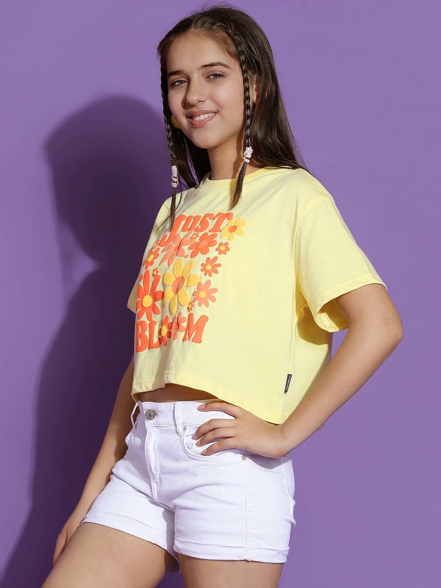 Lil Tomatoes Kids Lemon Yellow Printed Crop Top