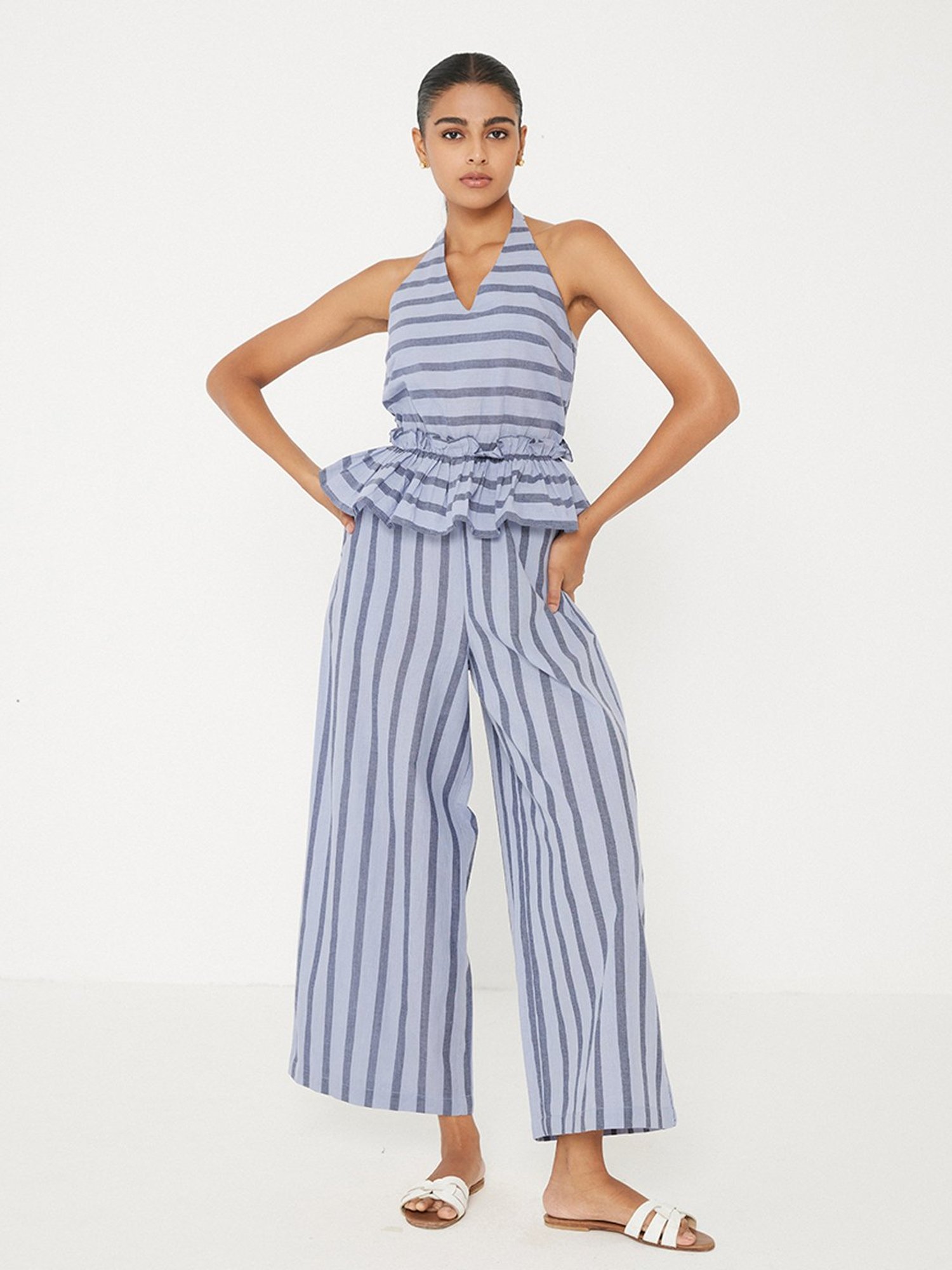 ANCESTRY Blue Striped Jumpsuit