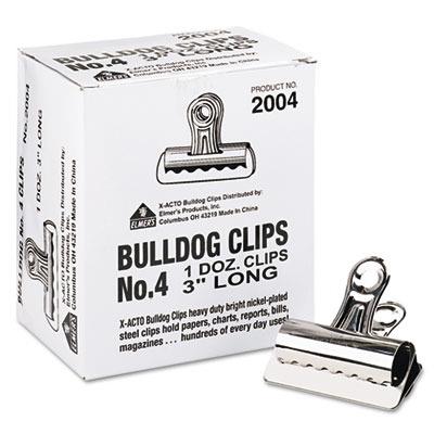 X-Acto Bulldog Clips Steel 1" Capacity 3"w Nickel-Plated 12 per Box 2004