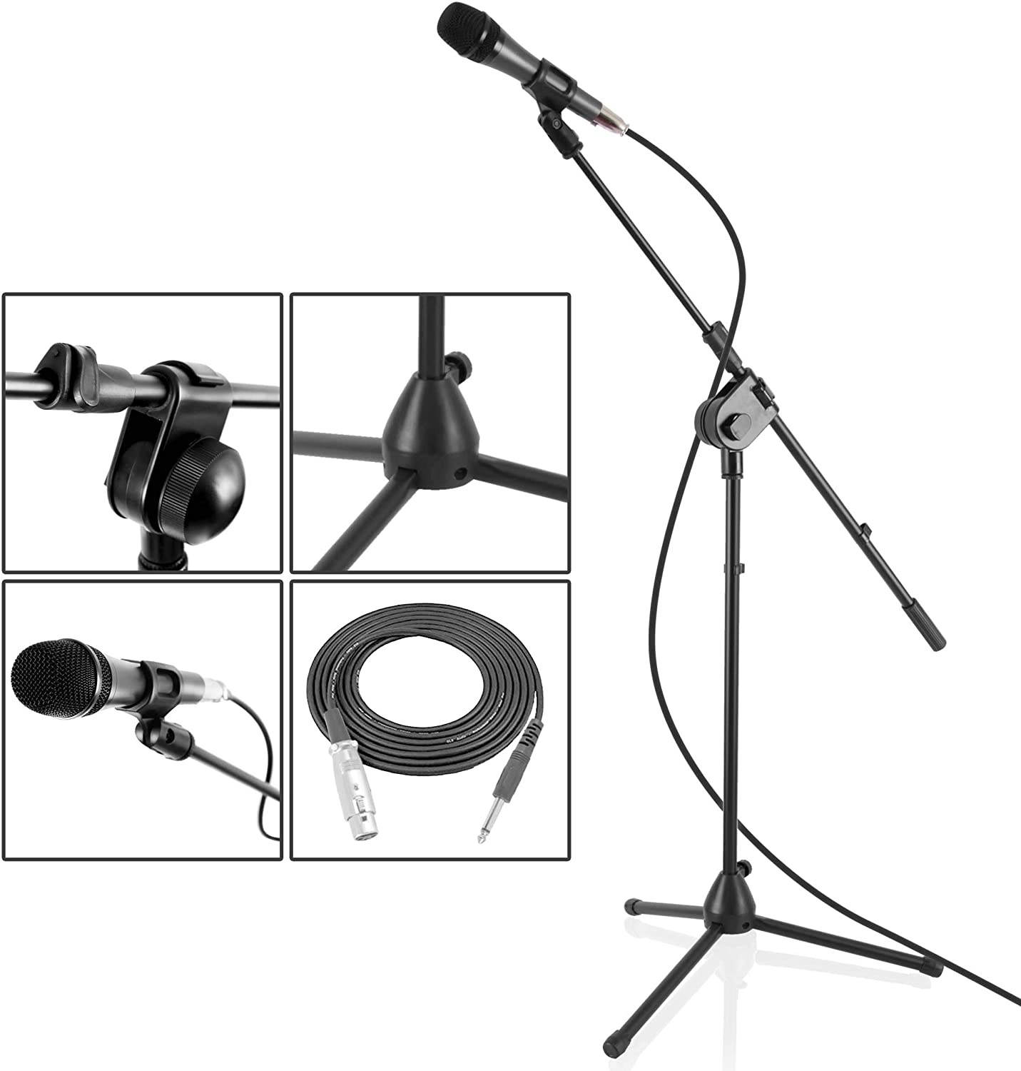 Dynamic Microphone and Tripod Stand Arm Mic Length 7.48'' Inch w/Acoustic Pop Filter - Includes 15' ft XLR Cable, Black (PMKSM20)