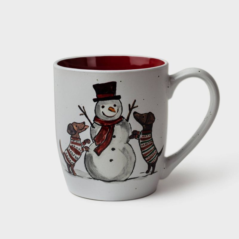 16oz Ceramic Snowman with Dogs Mug and Puzzle Gift Set - Peppermint & Pine