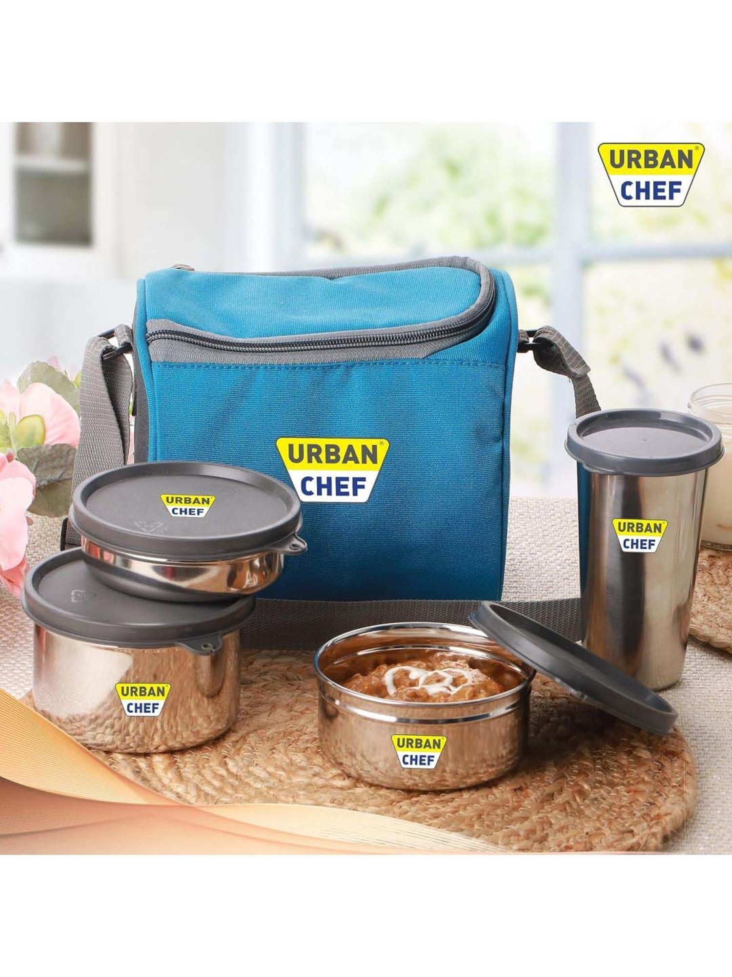 Urban Chef Grey Stainless Steel Complete Full Meal & Easy To Carry Lunch Box - Set of 3