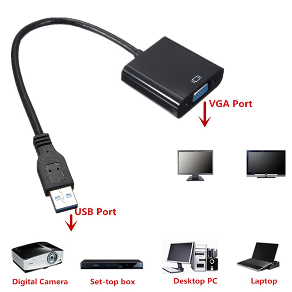 Black USB 3.0 2.0 to VGA 1080P Multi-display Adapter Converter For Computer Projector