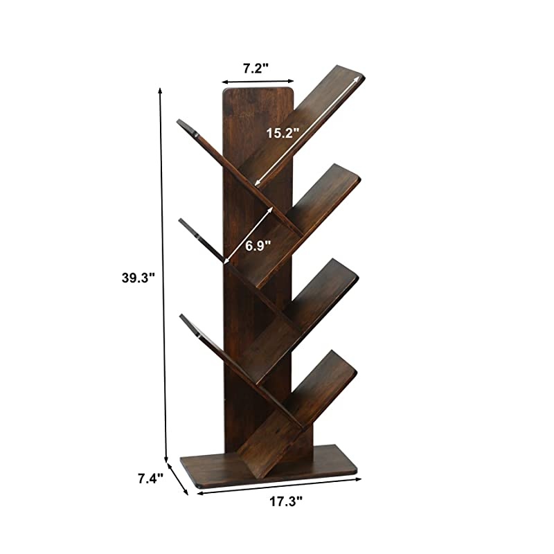 Tree Bookshelf, Bookcase, Bamboo Book Rack, Storage Shelves in Living Room, Free-Standing Books Holder Organizer, Space Saver for Home, Office, Kid's Room Retro Brown
