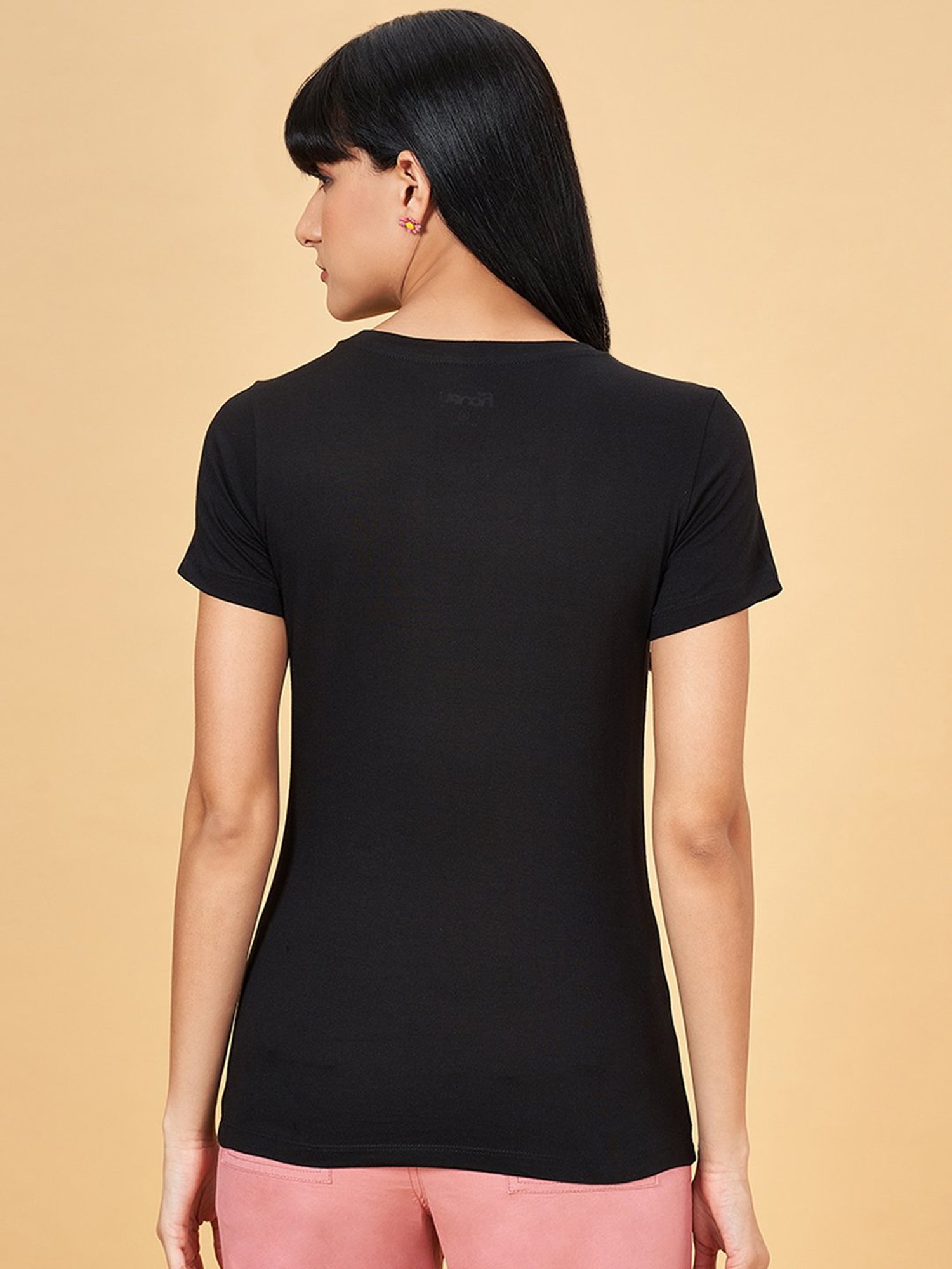 Honey by Pantaloons Black Cotton Printed T-Shirt