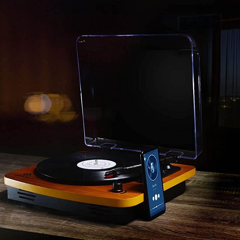 Wood Turntable 3 Speed RetroampModern DJ Vinyl LP Records Player with Stereo Speakers Supporting Vinyl to MP3 Converter T202PC