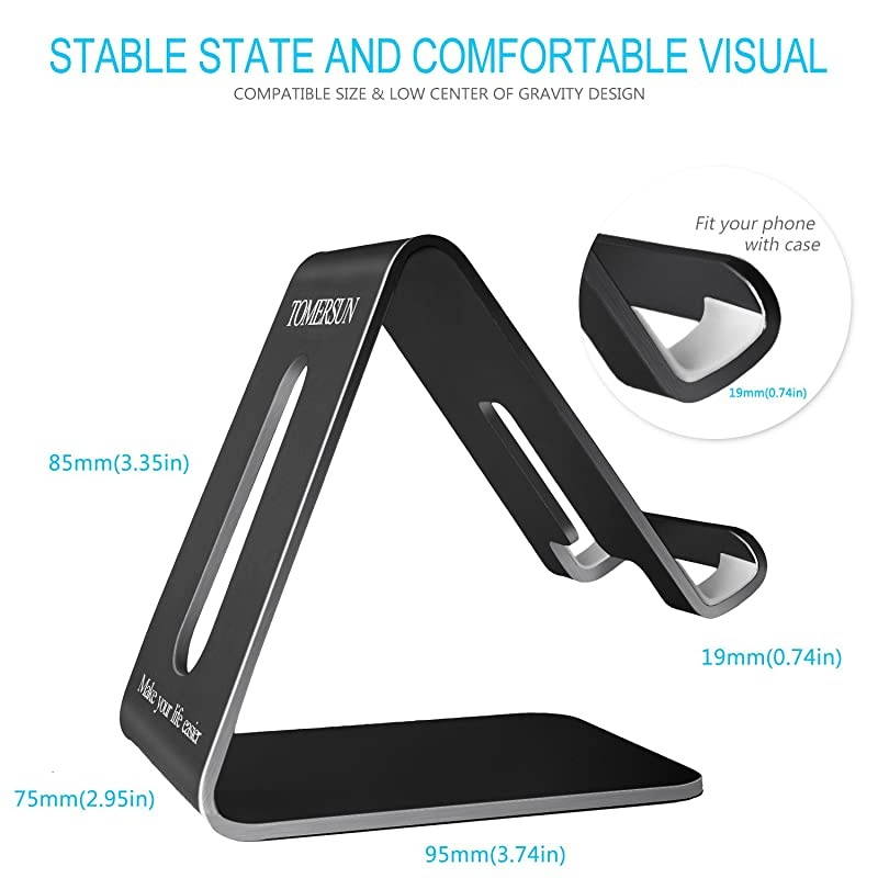 Metal Cell Phone Stand, Tablet Stand, Phone Holder, Cradle, Dock, Compatible for All Smartphones(Black)