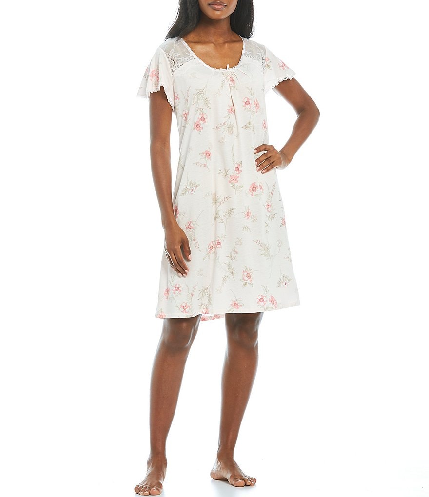 Miss Elaine Petite Floral Print Luxe Knit Short Nightgown