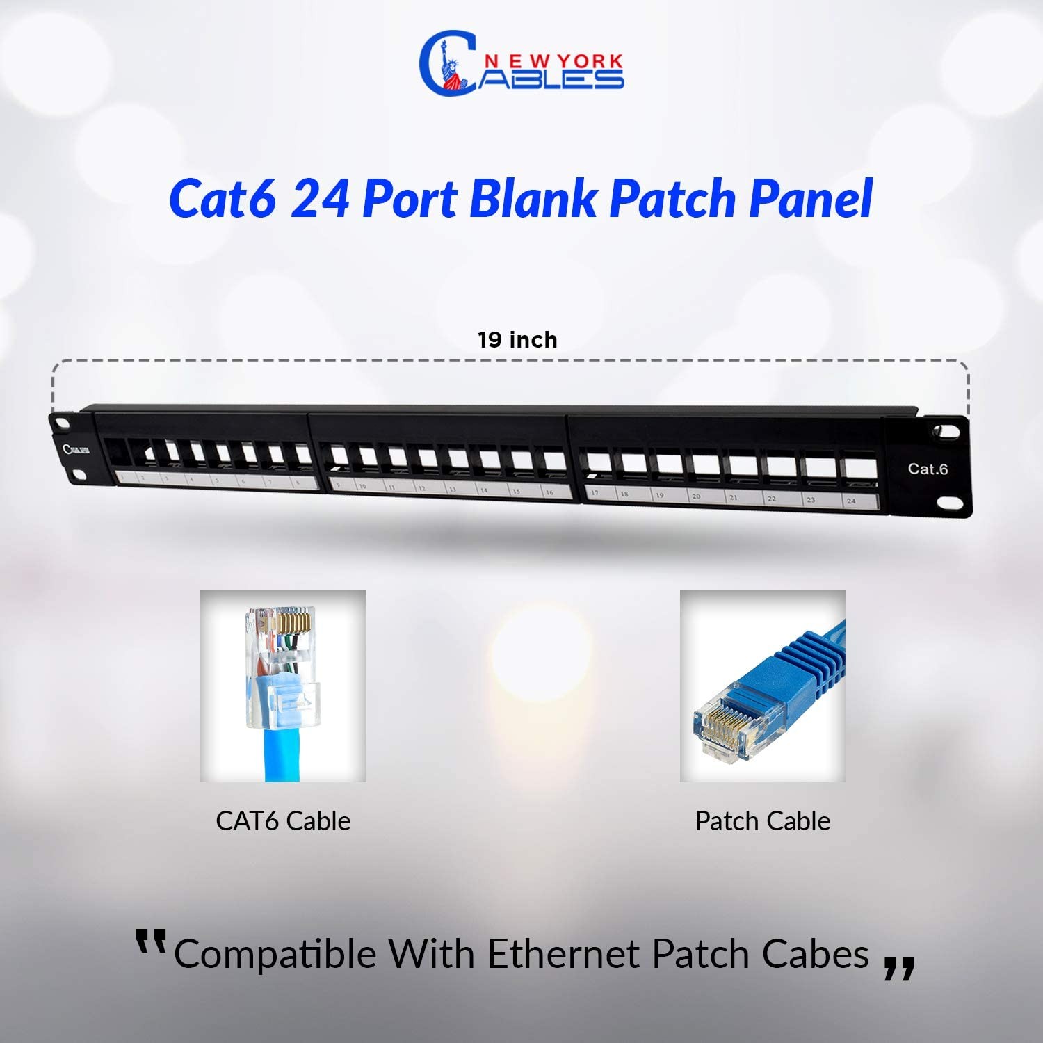 NewyorkCables Keystone Patch Panel 24 Port 1U Rackmount or Wall Mount UTP Unloaded Patch Panel Blank for Ethernet Cables - Multimedia Patch Panel