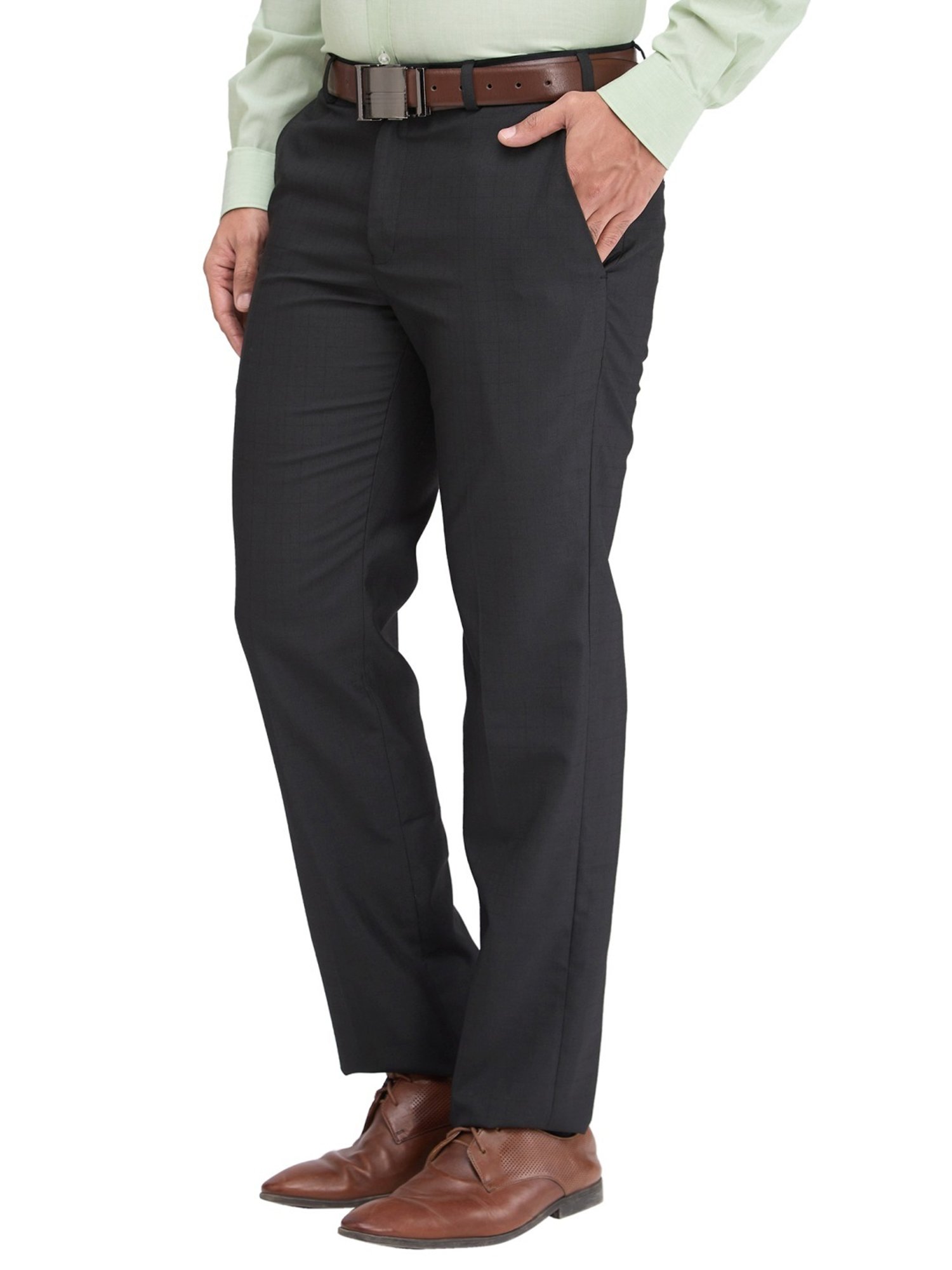 Park Avenue Black Regular Fit Checks Trousers