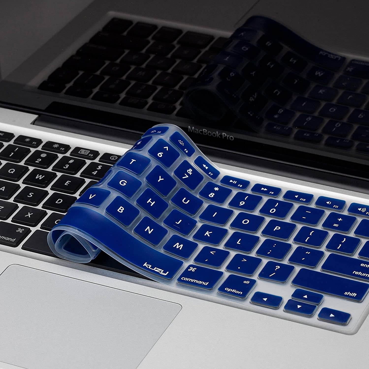 Kuzy - MacBook Keyboard Cover for Older Version MacBook Pro 13, 15, 17 inch and MacBook Air 13 inch, iMac Wireless Keyboard, Apple Computer Accessories Key Board Silicone Skin Protector - Navy Blue