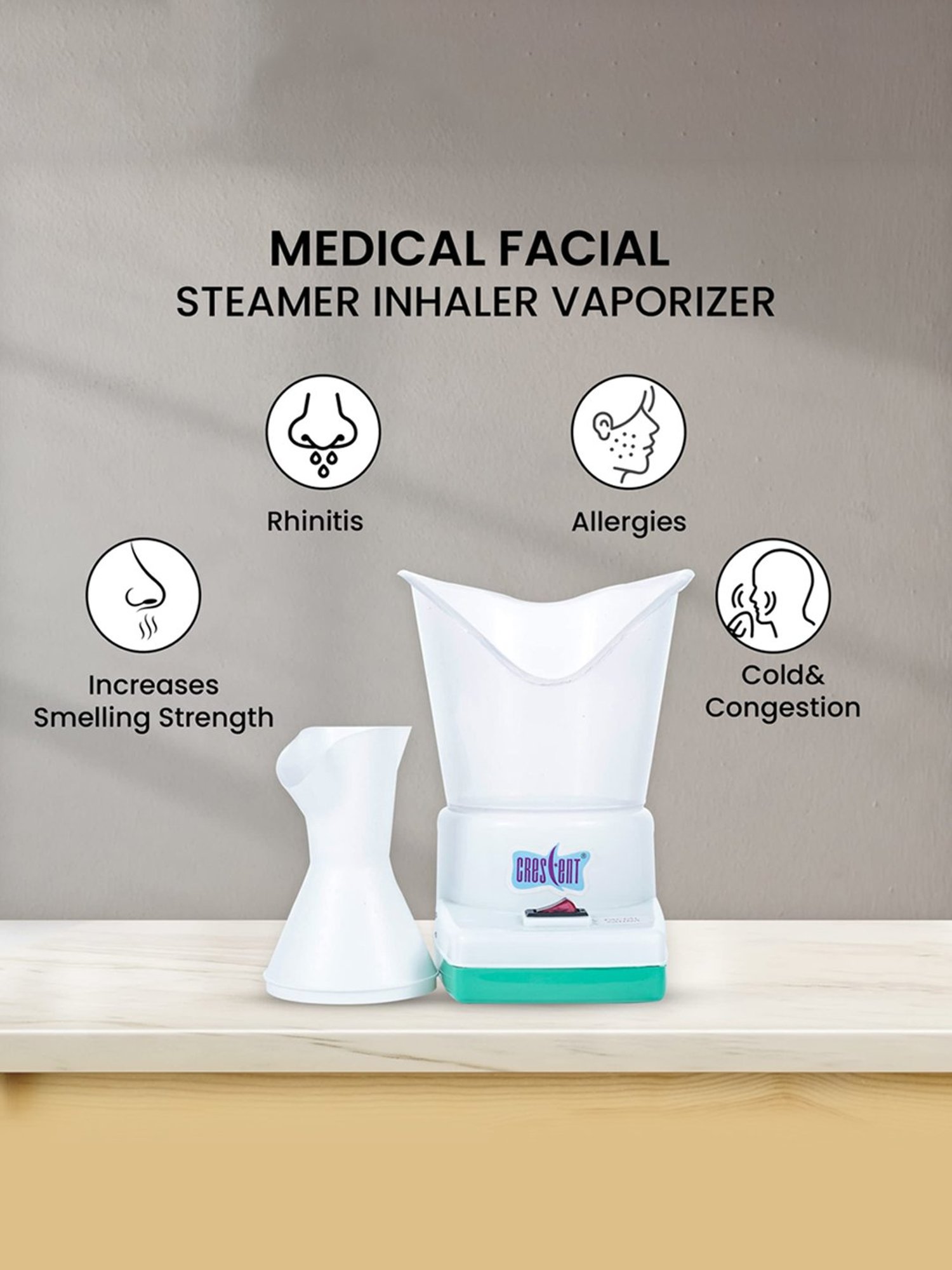 Crescent Sauna 4 way action Facial Steamer, Vaporizer (White)