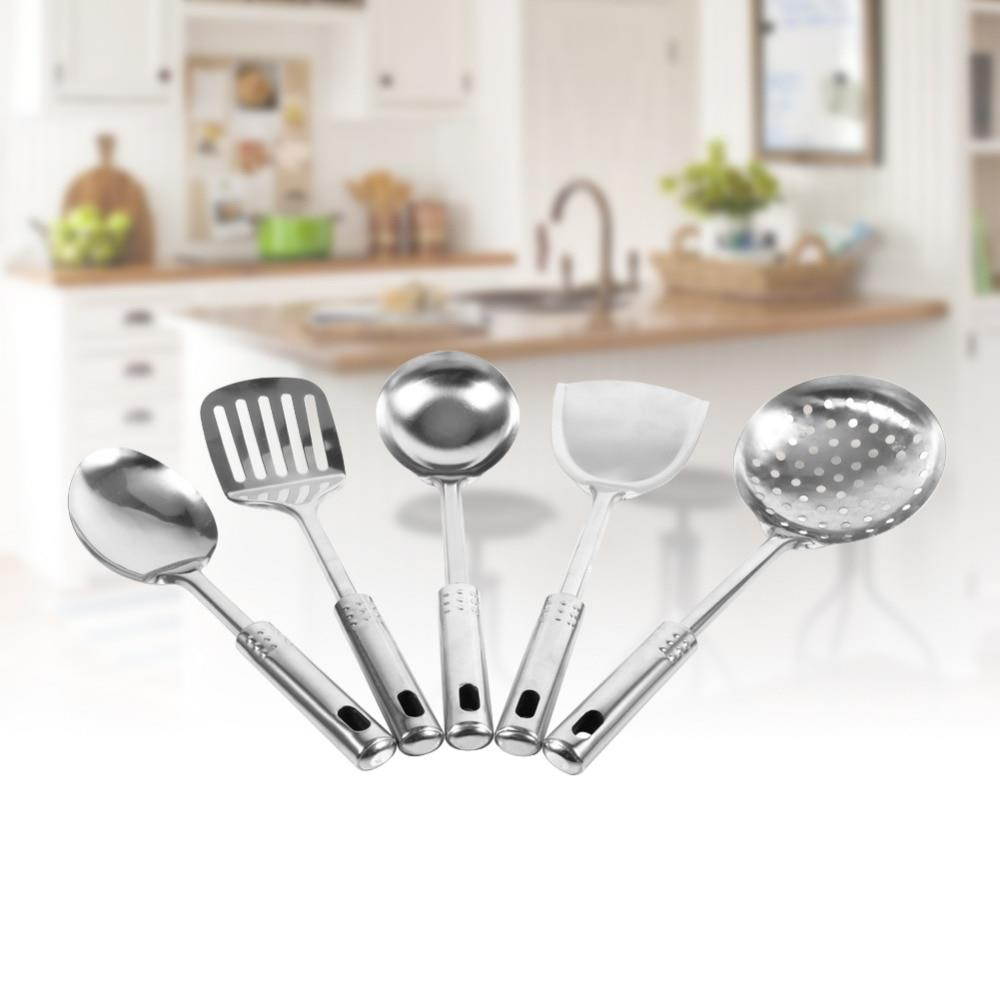 5Pcs Multi-functional Kitchen Utensil Set Stainless Steel Spoons Shovel Spatula Cooking Tools to Make Good Dinner