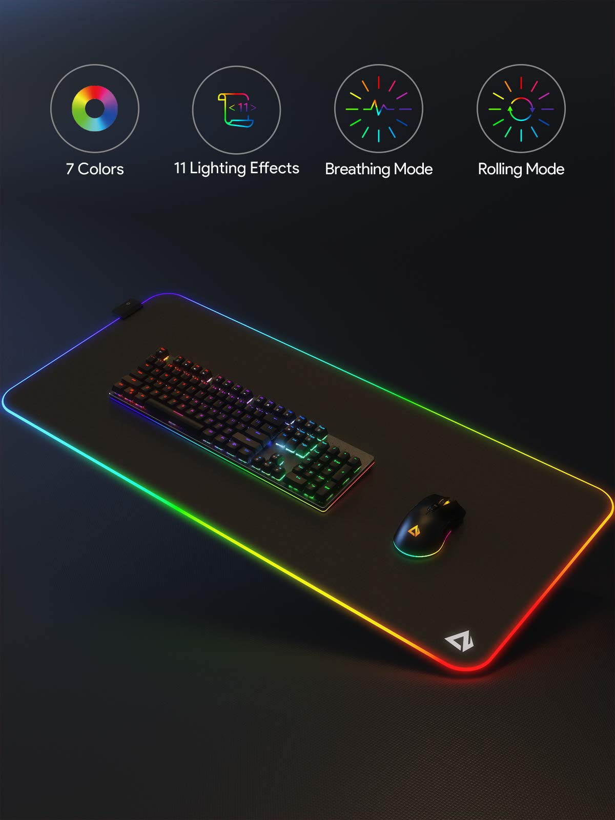 AUKEY KM-P7 RGB Gaming Mouse Pad, Water-Resistant with 11 LED Lighting Effects, Smooth Surface and Non-Slip Rubber Base 35.4&rdquo; x 15.75&rdquo; x 0.15&rdquo;