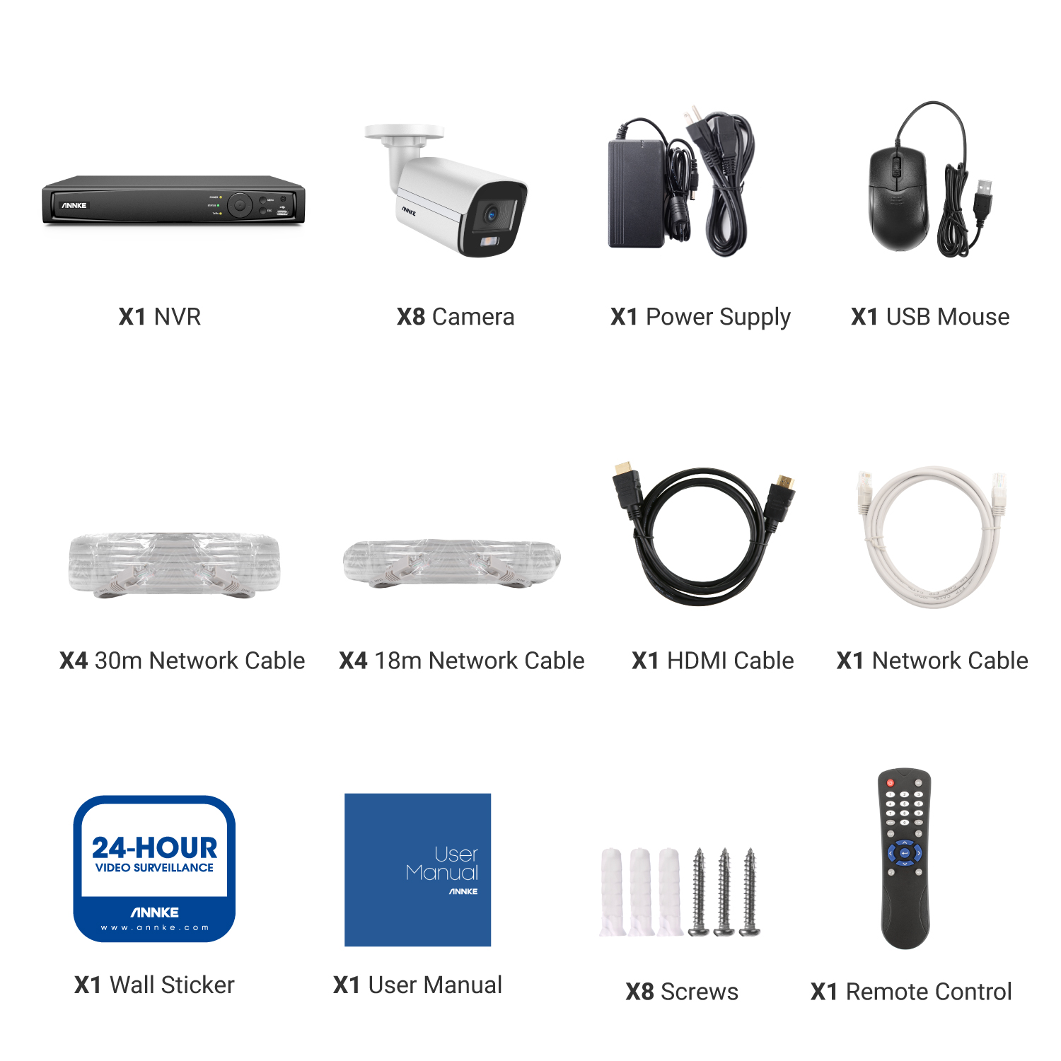 ANNKE 4K Ultra HD PoE NVR System with 4MP Super HD True Full Color Night Vision H.265+ Network PoE Bullet IP Security Cameras for Outdoor Indoor Business Home CCTV Surveillance 8 Cameras - No HDD