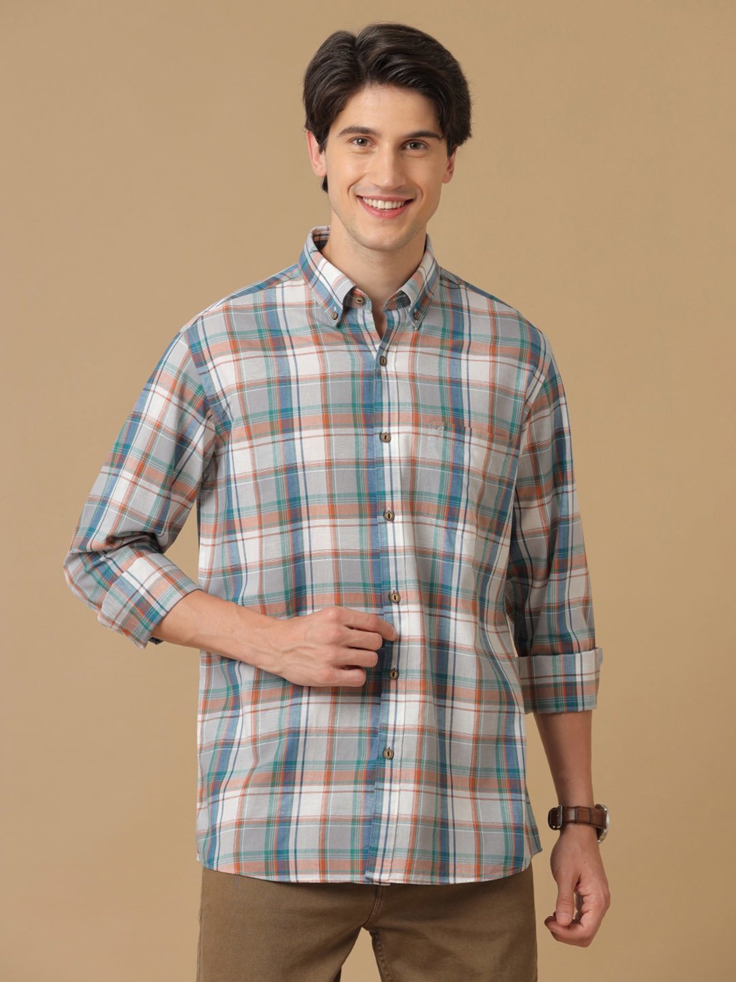 CAVALLO by Linen Club Multicolor Contemporary Fit Check Shirt