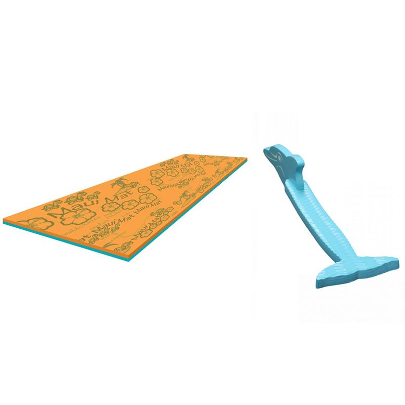 Aqua Lily Pad 14 Ft Maui Water Playground Floating Foam Island Mat, Orange/Teal and Dolphin Swimming Pool Noodle Foam Float, Aqua Marine