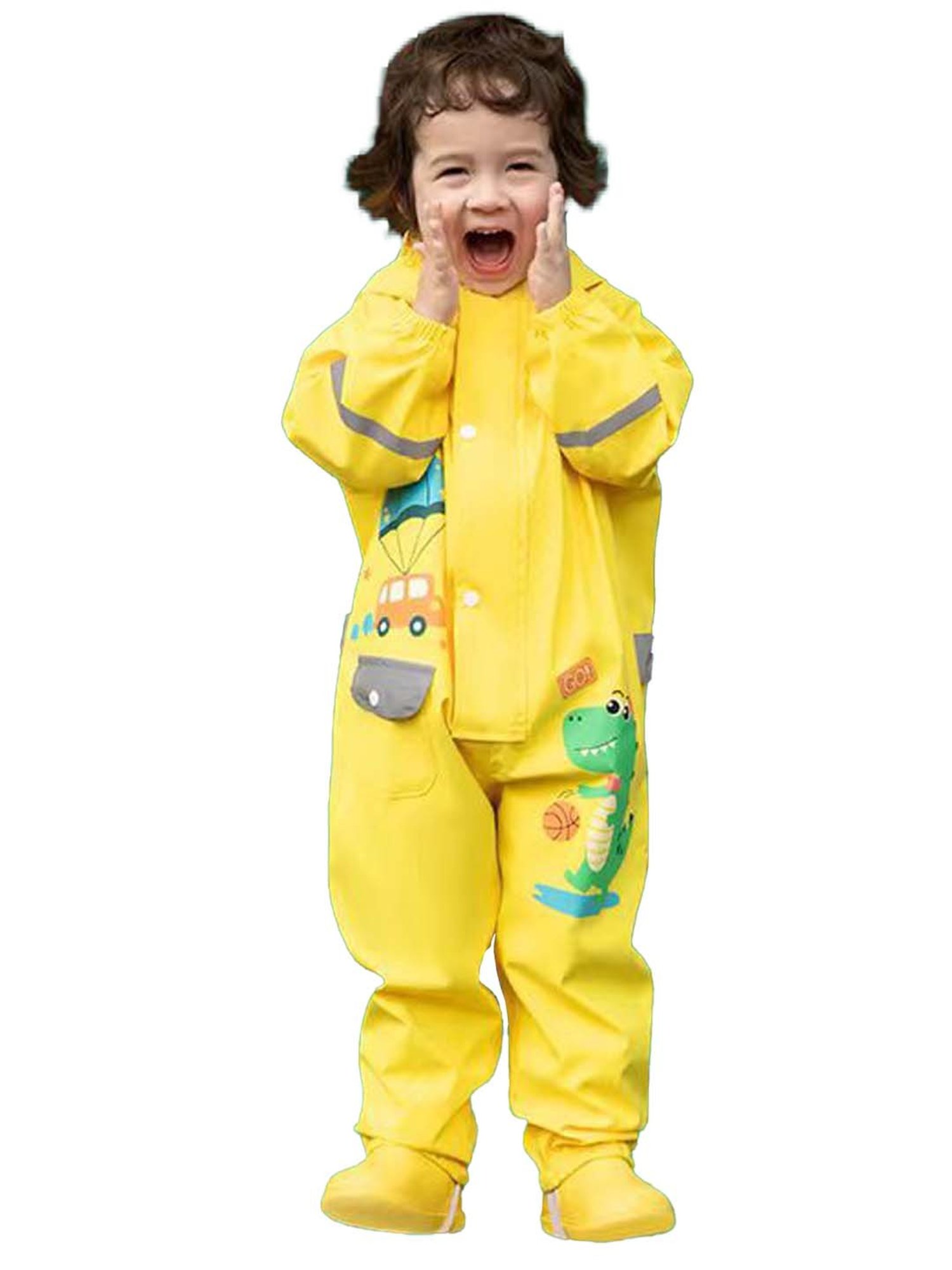 Little Surprise Box Kids Yellow Printed Full Sleeves Raincoat