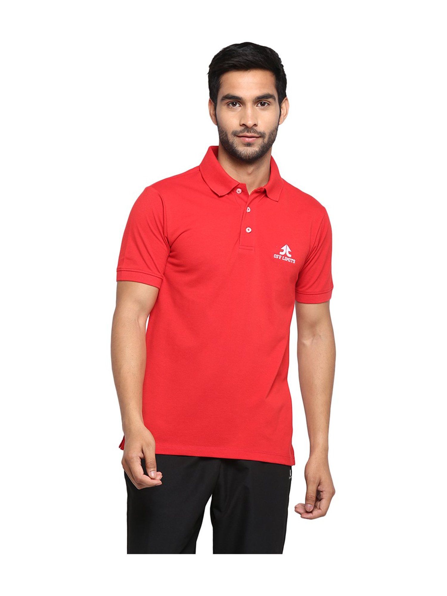 OFF LIMITS Red Short Sleeves Solid Polo T-Shirt