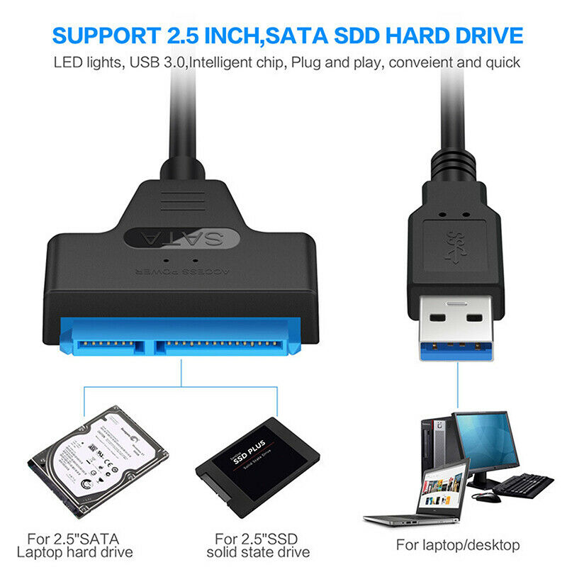USB 3.0 to 2.5" SATA 2 Hard Drive Adapter Cable - SATA to USB 3.0 Converter for SSD/HDD - Hard Disk Drive Lead 22 pins
