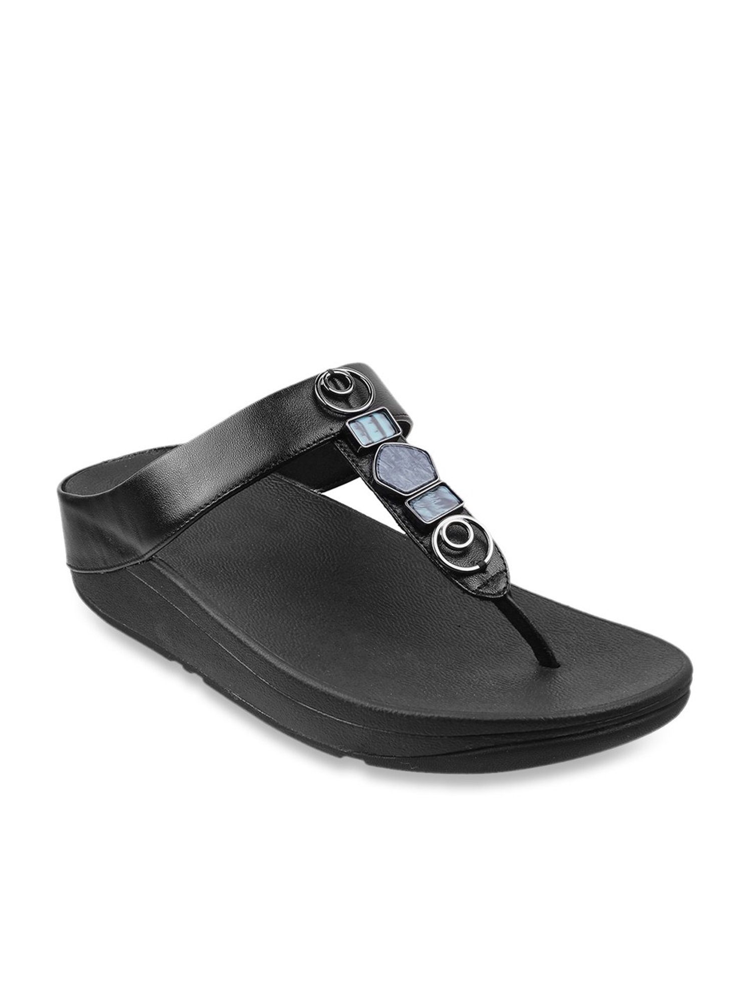 FitFlop Women's Black T-Strap Wedges