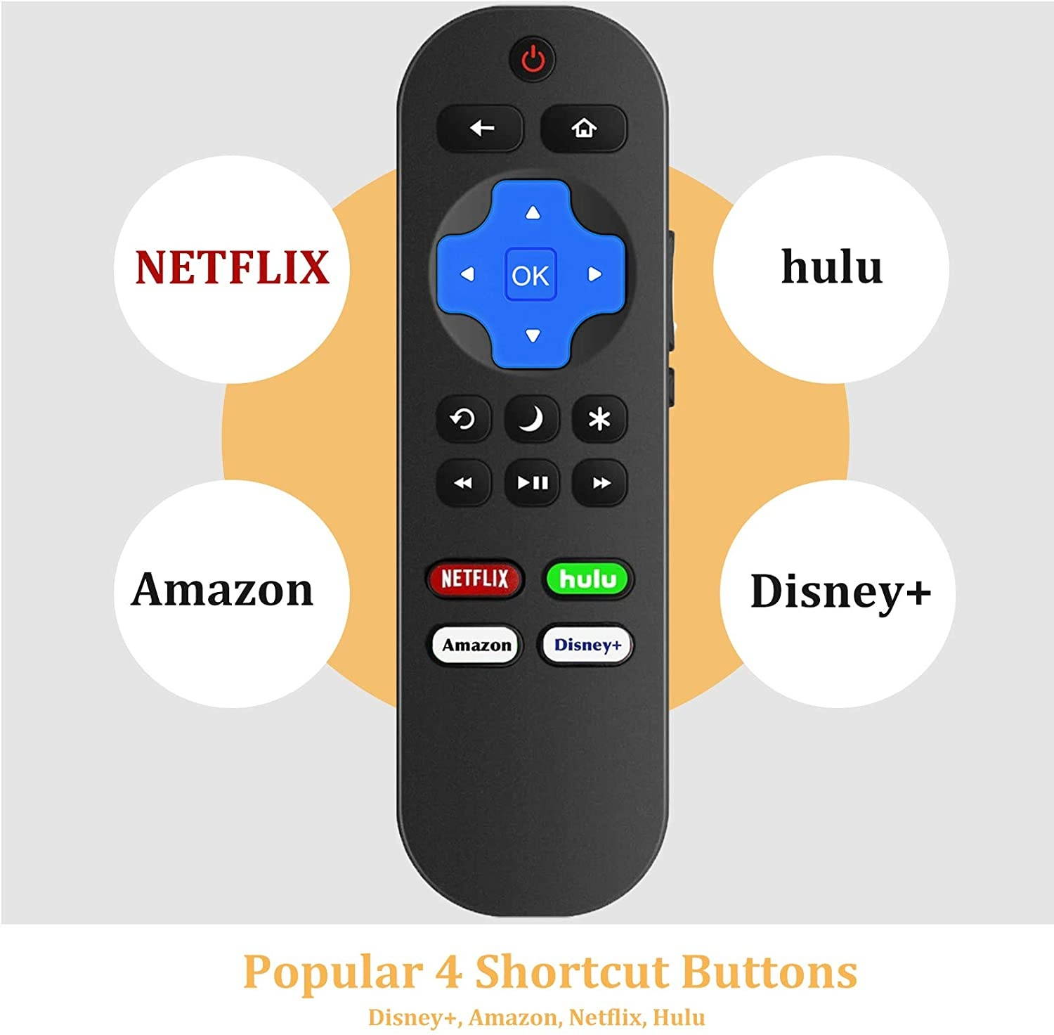 Replacement Remote Compatible with All Hisense Roku TV, Universal for Hisense Roku Smart TV Remote with Disney+ Amazon Netflix Hulu Shortcut Keys