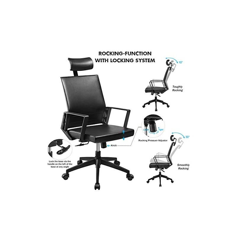 Chair High Back Leather Executive Computer Desk Chair, Adjustable Tilt Angle Headrest Lumbar Support Ergonomic Swivel Chair