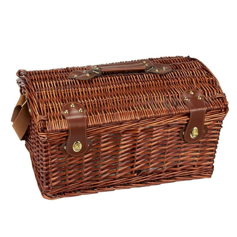 Northlight 15.5" Hand Woven Willow 2-Person Picnic Basket and Accessory Set - Brown