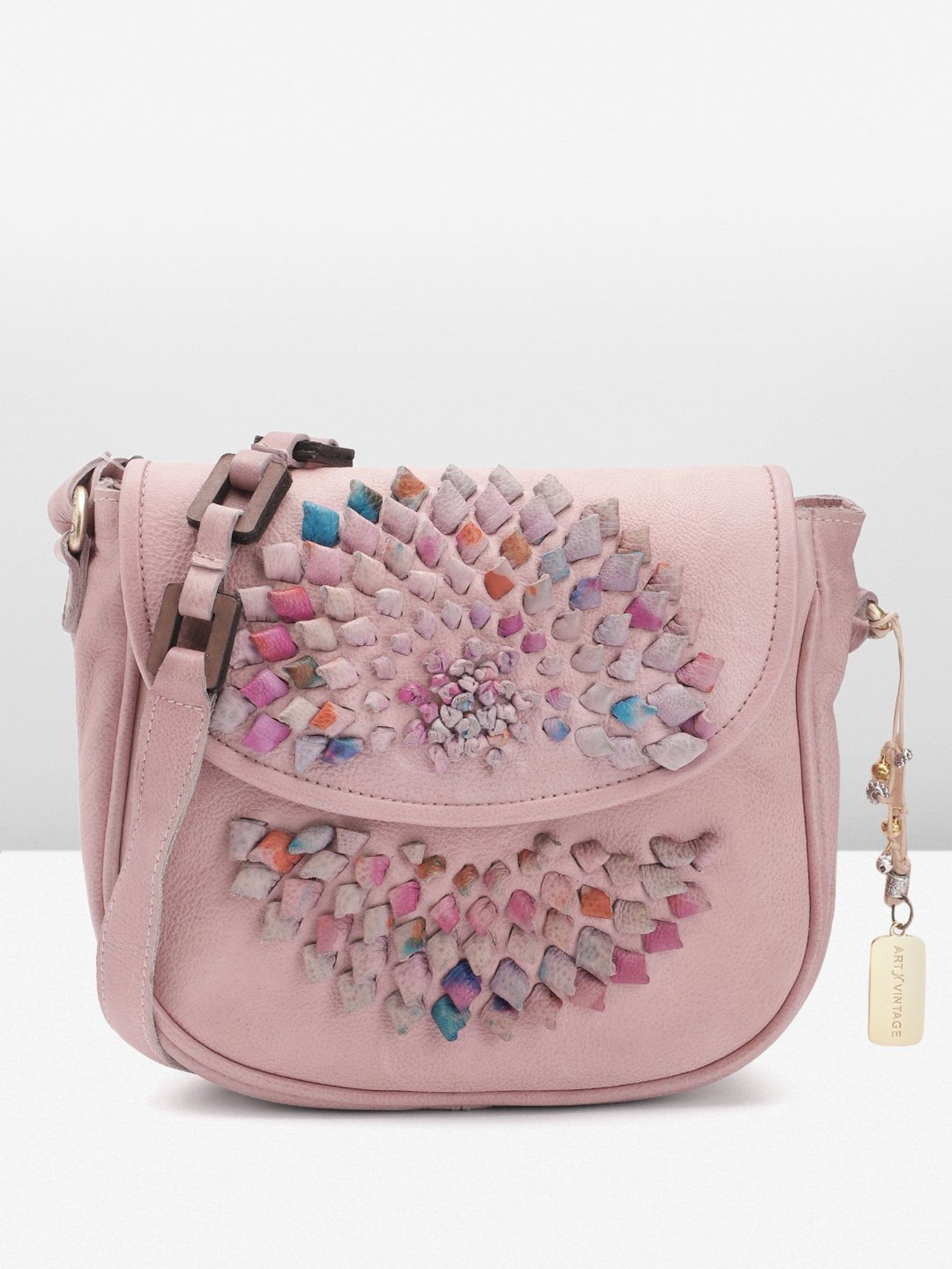 Art N Vintage Glory Rose Pink Leather Textured Medium Sling Handbag