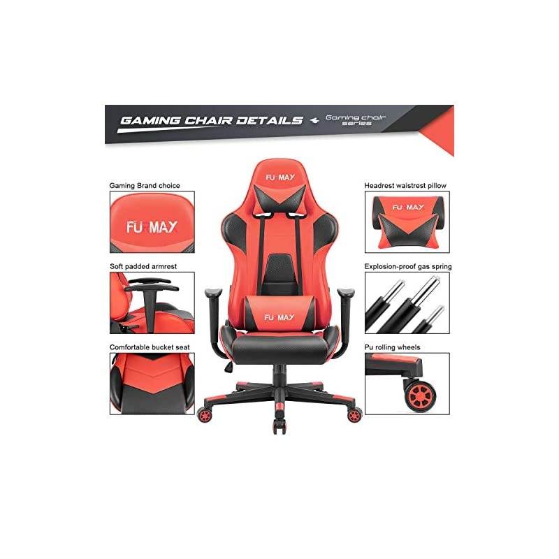 High-Back Gaming Office Chair Ergonomic Racing Style Adjustable Height Executive Computer Chair,PU Leather Swivel Desk Chair (Black/Red)