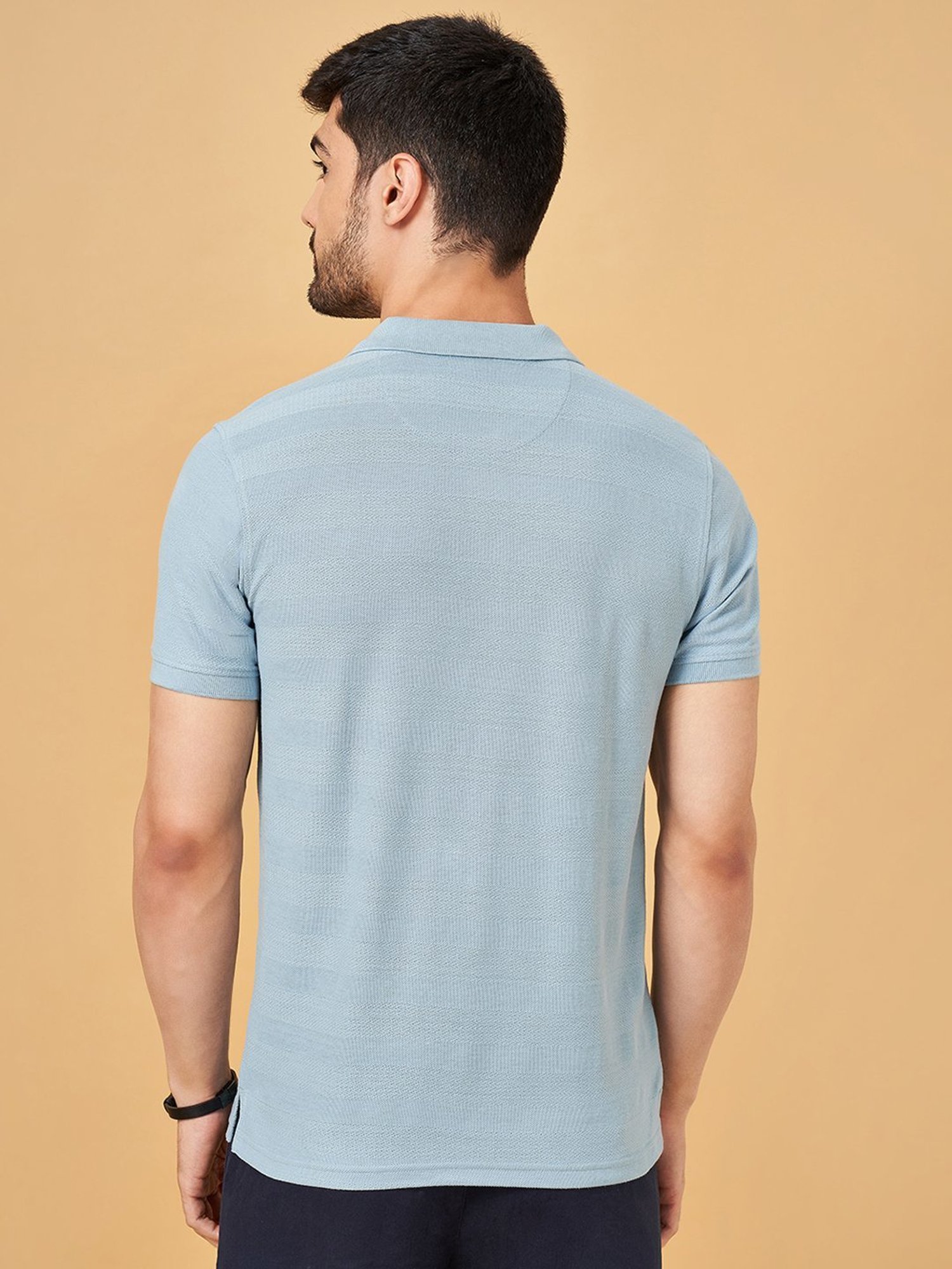 Byford By Pantaloons Blue Slim Fit Self Pattern Polo T-Shirt