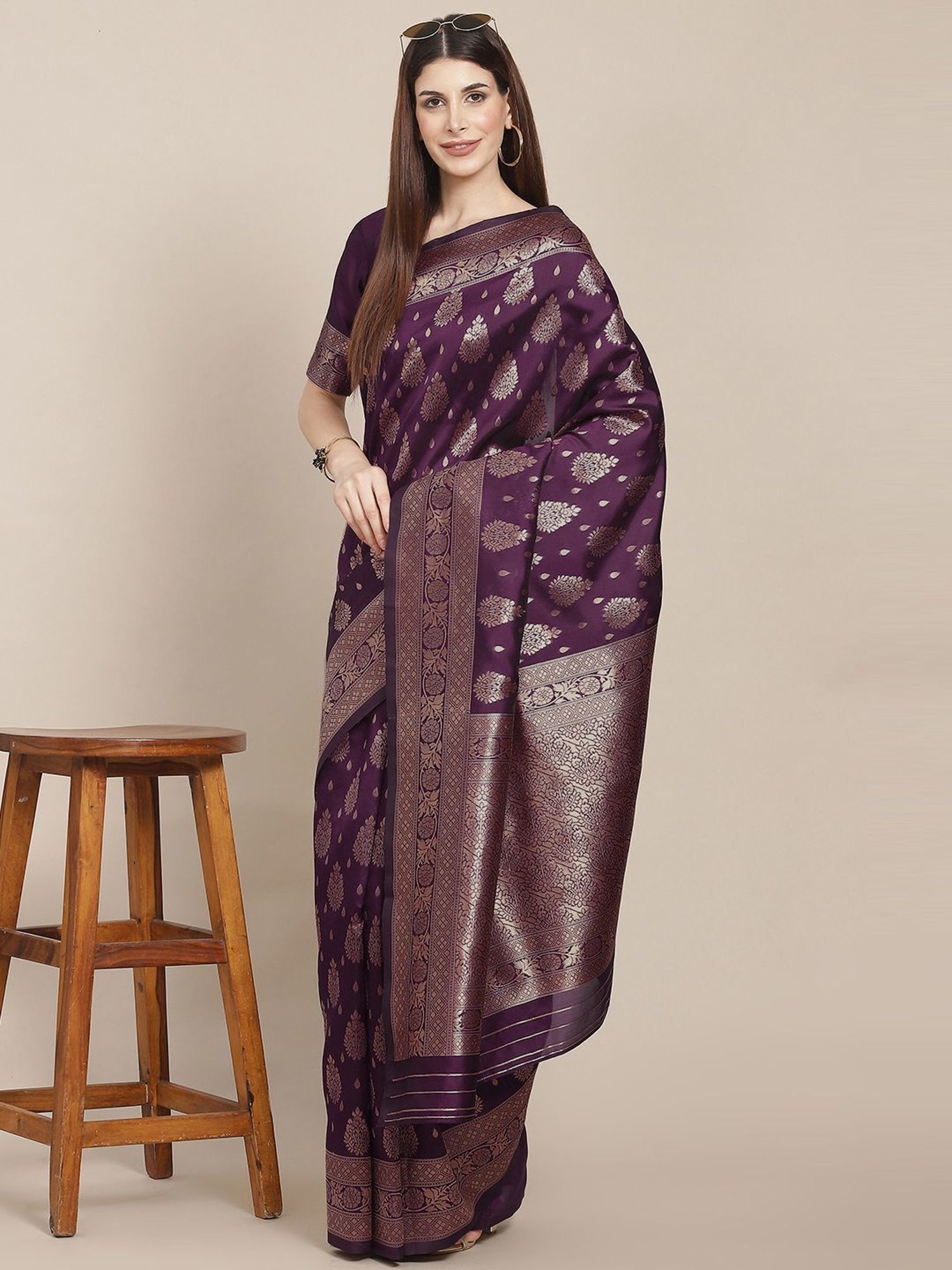 KSUT Purple Silk Woven Saree With Unstitched Blouse