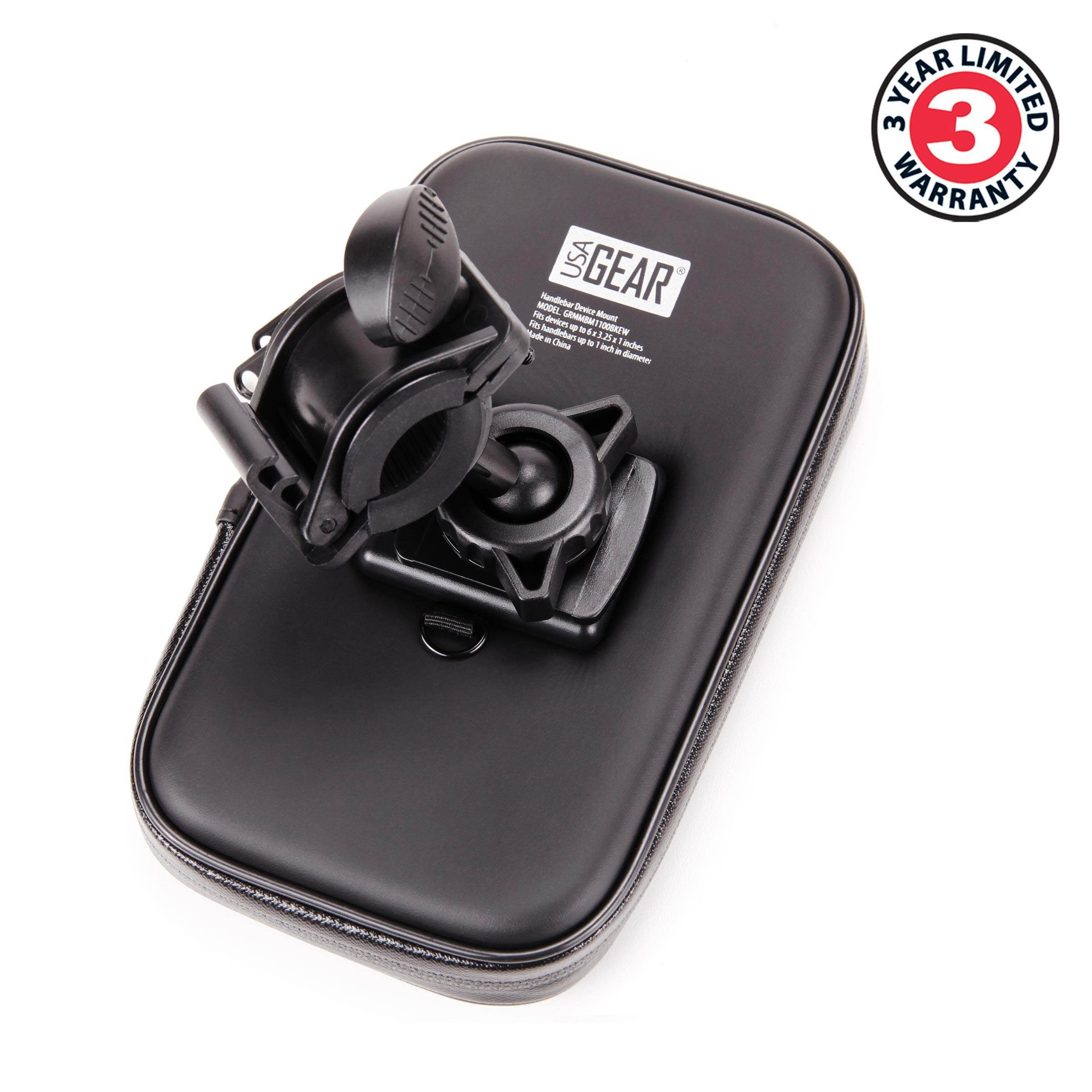 Weatherproof Bicycle Handlebar Display Mount for 4.3-inch &  3.5-inch Garmin Nuvi 30 / 255W / 1350LMT / 1390LMT and More GPS Navigation Systems - by USA Gear *Includes Microfiber Cleaning Cloths*