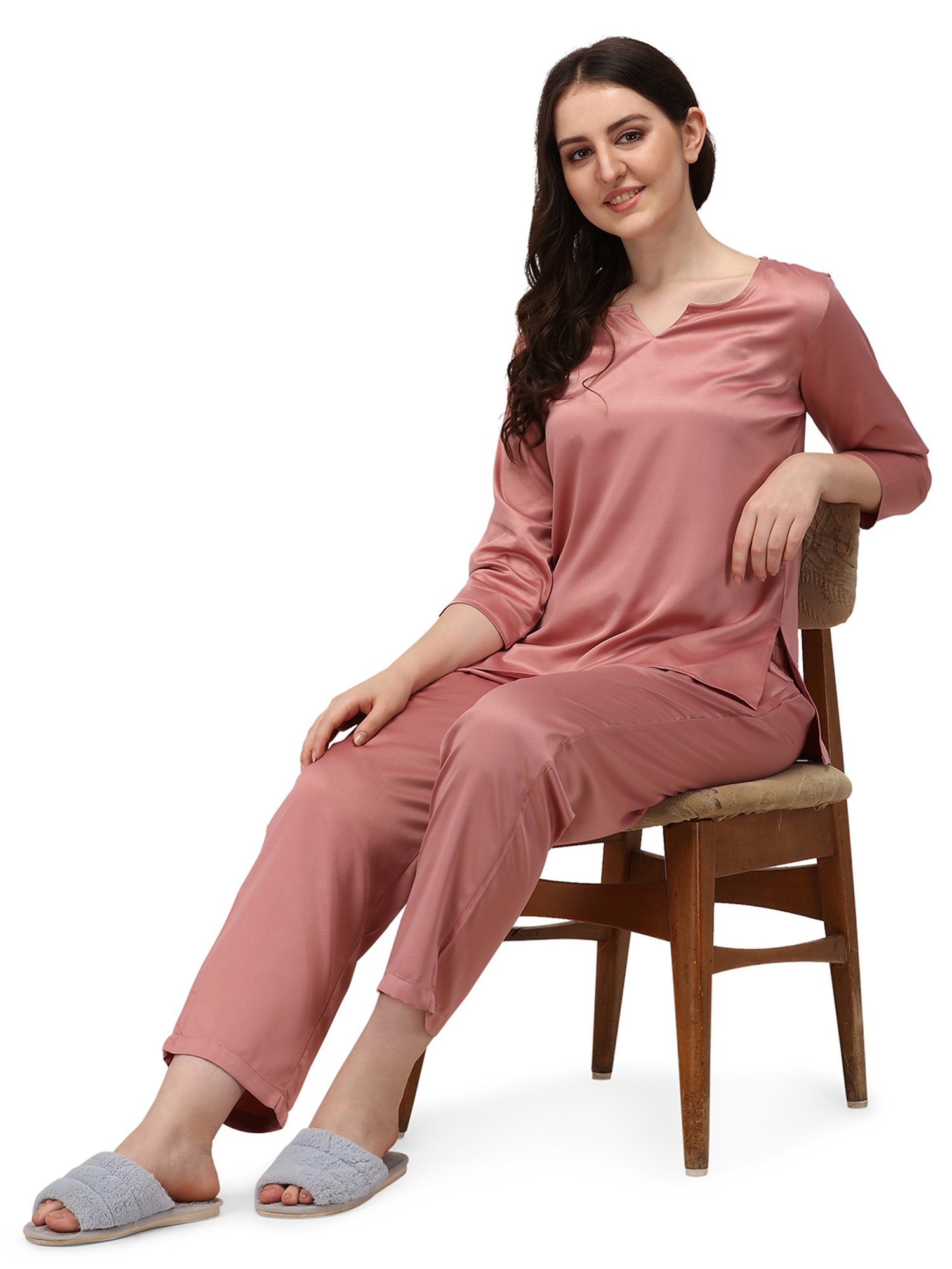 Smarty Pants Light Pink Satin  Top With Pyjamas