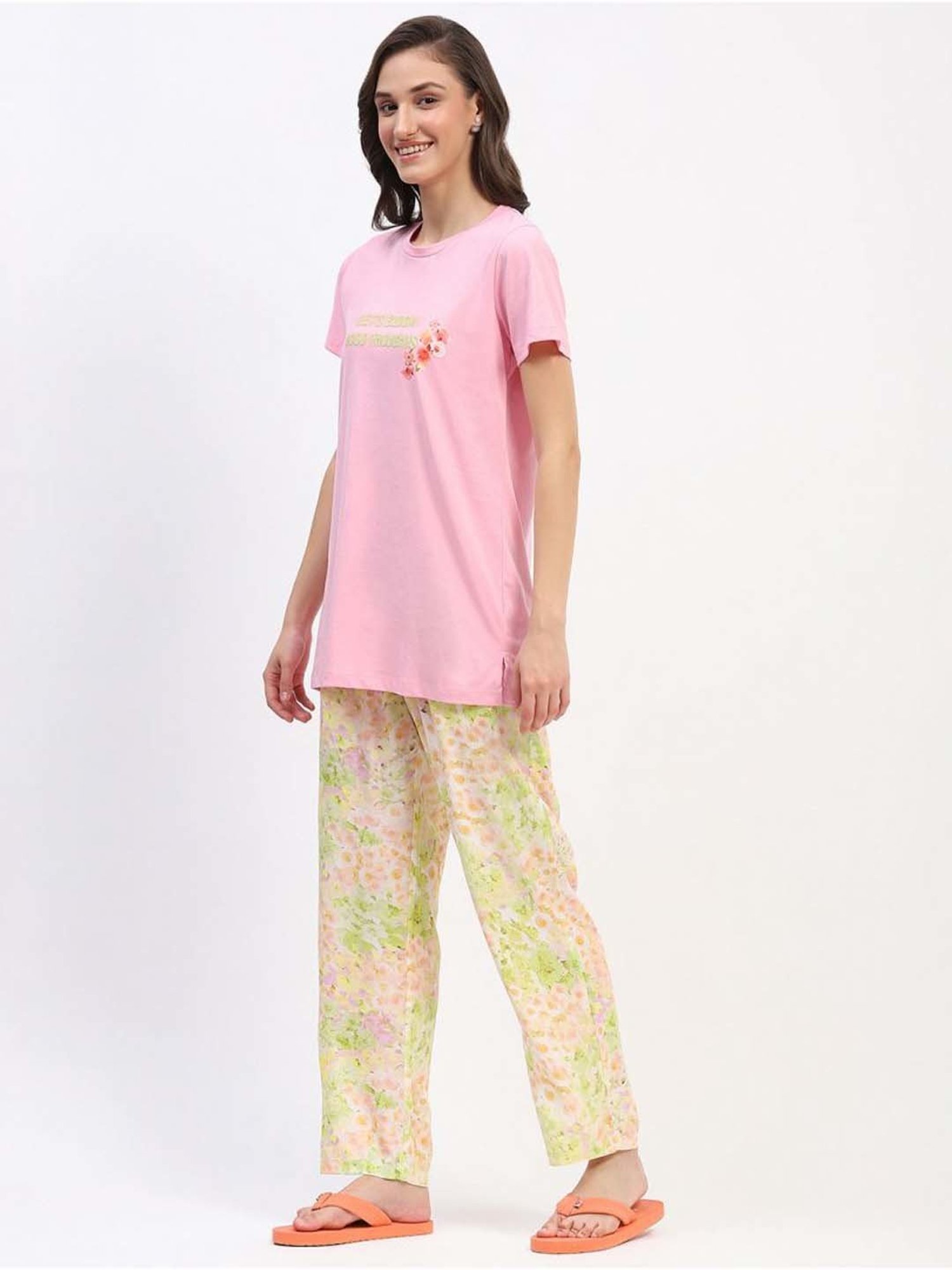 MADAME M Secret Pink Printed T-Shirt Pyjamas Set