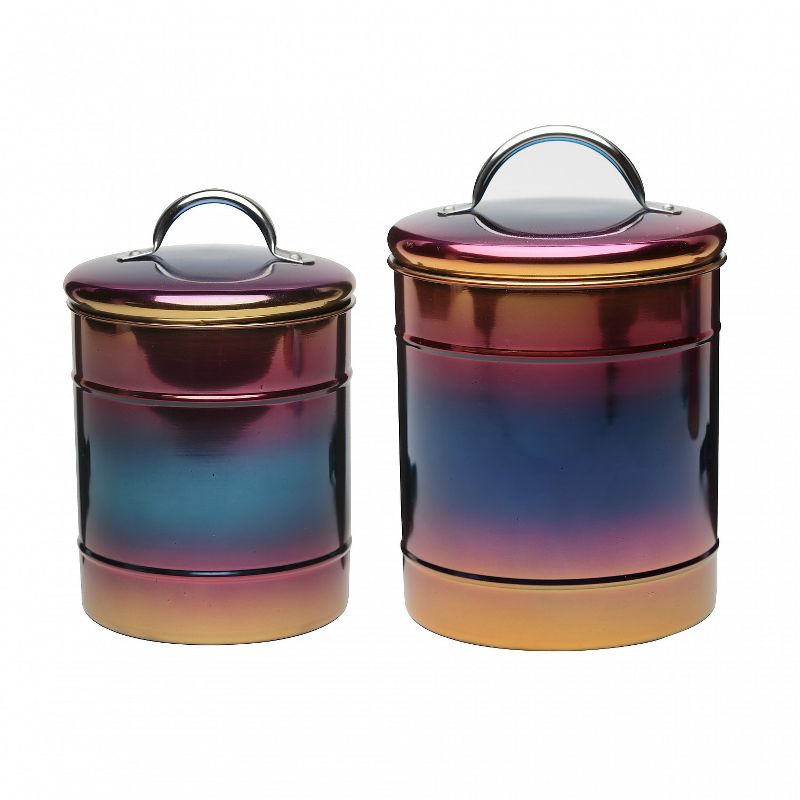 Amici Home 38 & 64 oz Set of 2 Rainbow Metal Storage Canisters Anodized Iridescent Finish