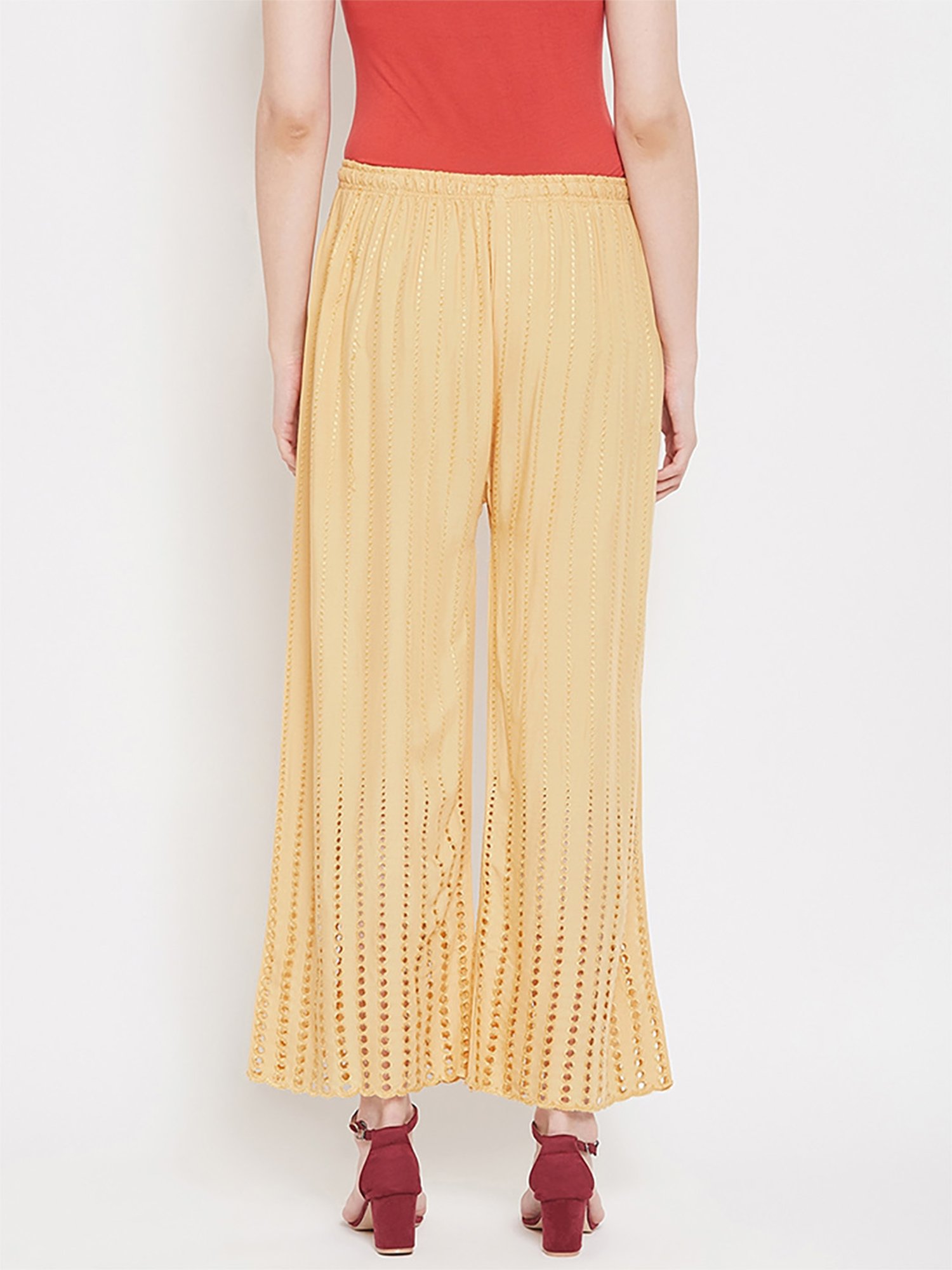 Castle Beige Embroidered Palazzos