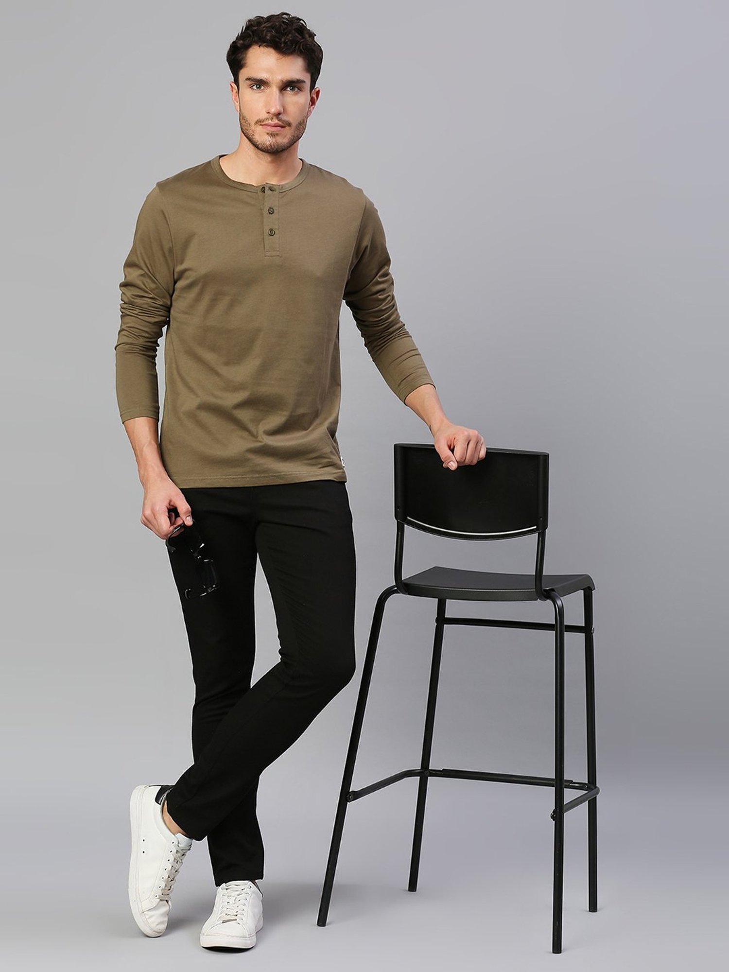 Dennis Lingo Olive Regular Fit Henley T-Shirt