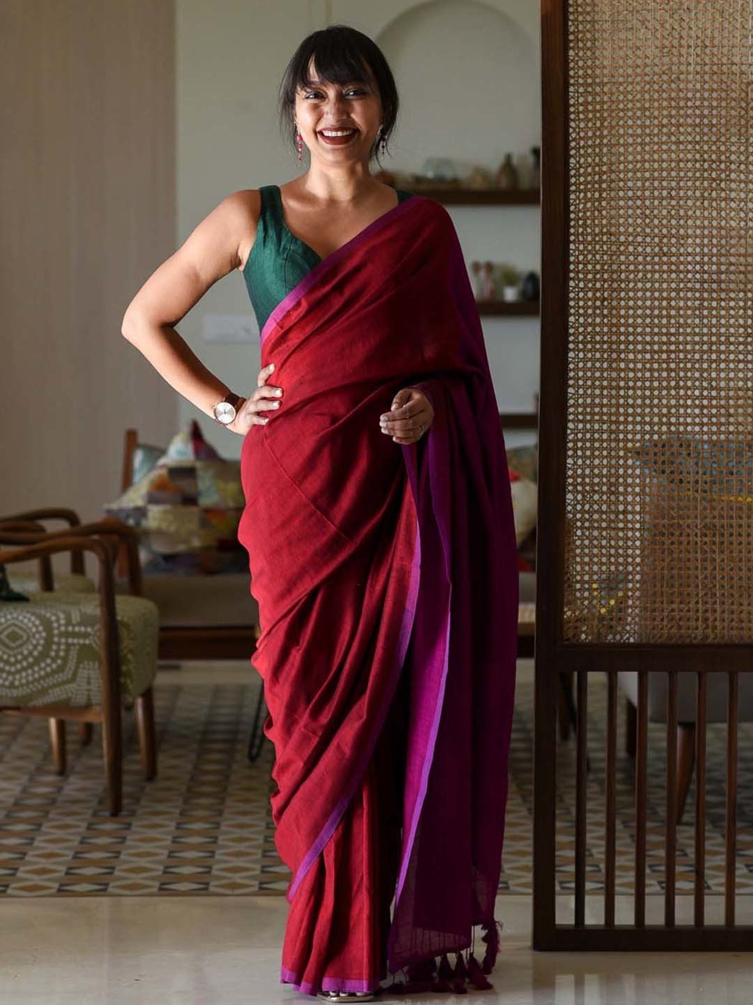 Suta Maroon & Purple Woven Saree