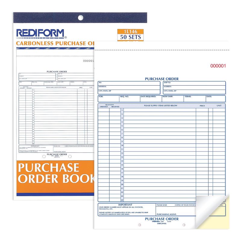 Rediform Purchase Order Book 8 1/2 x 11 Letter Two-Part Carbonless 50 Sets/Book 1L146