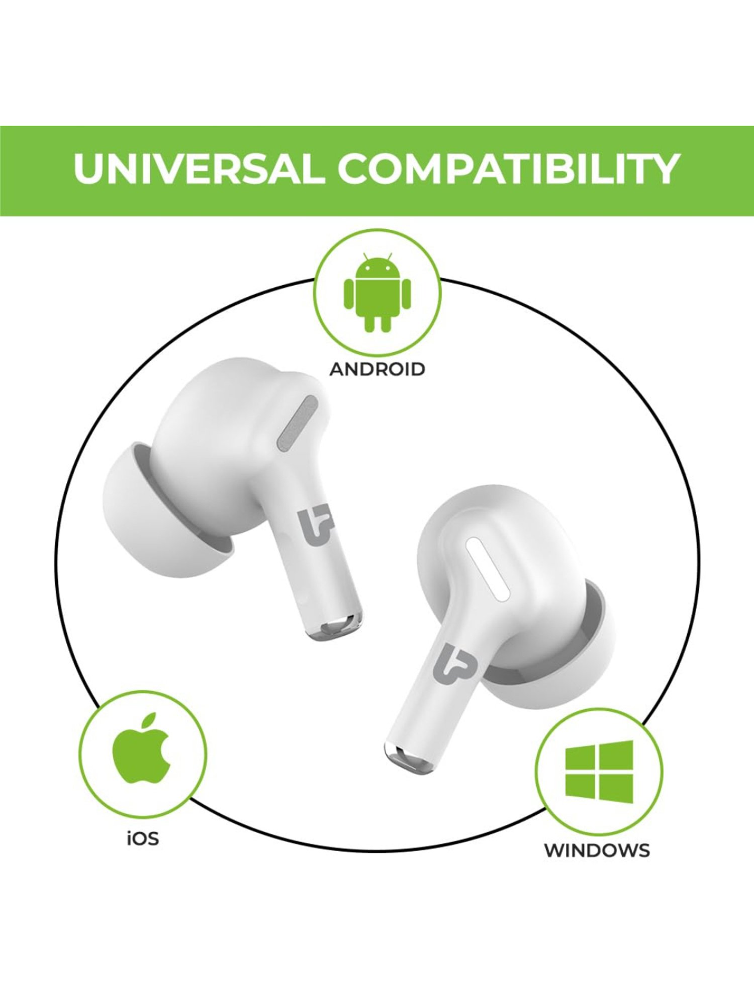 ULTRAPROLINK UM1145 Bluetooth Earbuds with AI ENC Quad Mic & 16H Playtime (White, True Wireless)