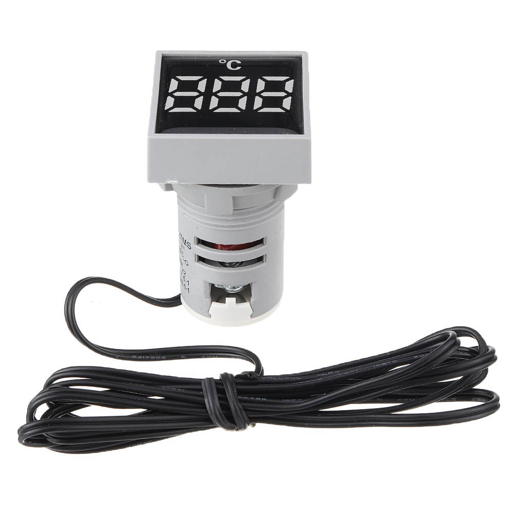 3pcs Crystal Film Square White LED Digital Thermometer Signal Light AC 50-380V 220V Temperature Meter Indicator Range -20-200 with 1m Sensor