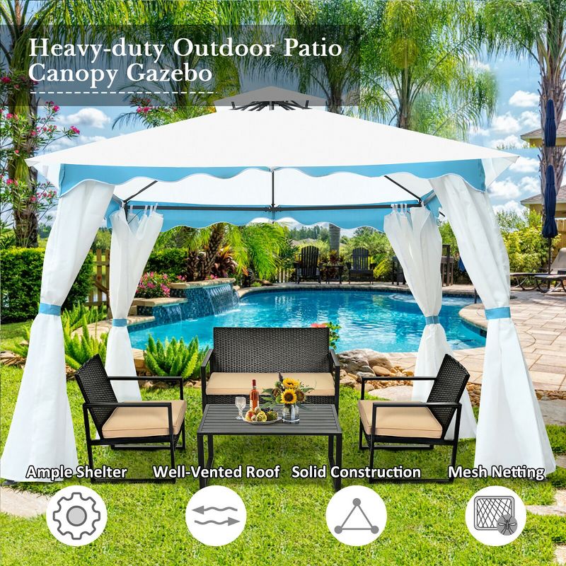 Costway Outdoor 2-Tier 10'x10' Gazebo Canopy Shelter Awning Tent Patio Garden Screw-free structure Brown