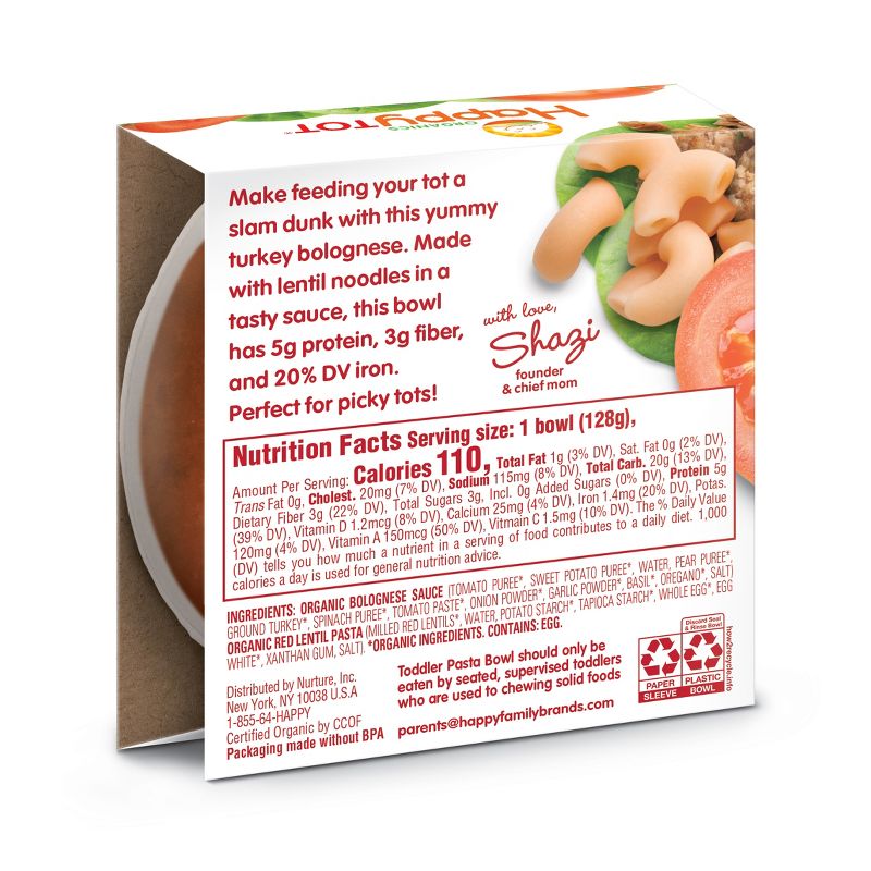 HappyTot Toddler Pasta Bowl Turkey Bolognese with Lentil Pasta - 4.5oz