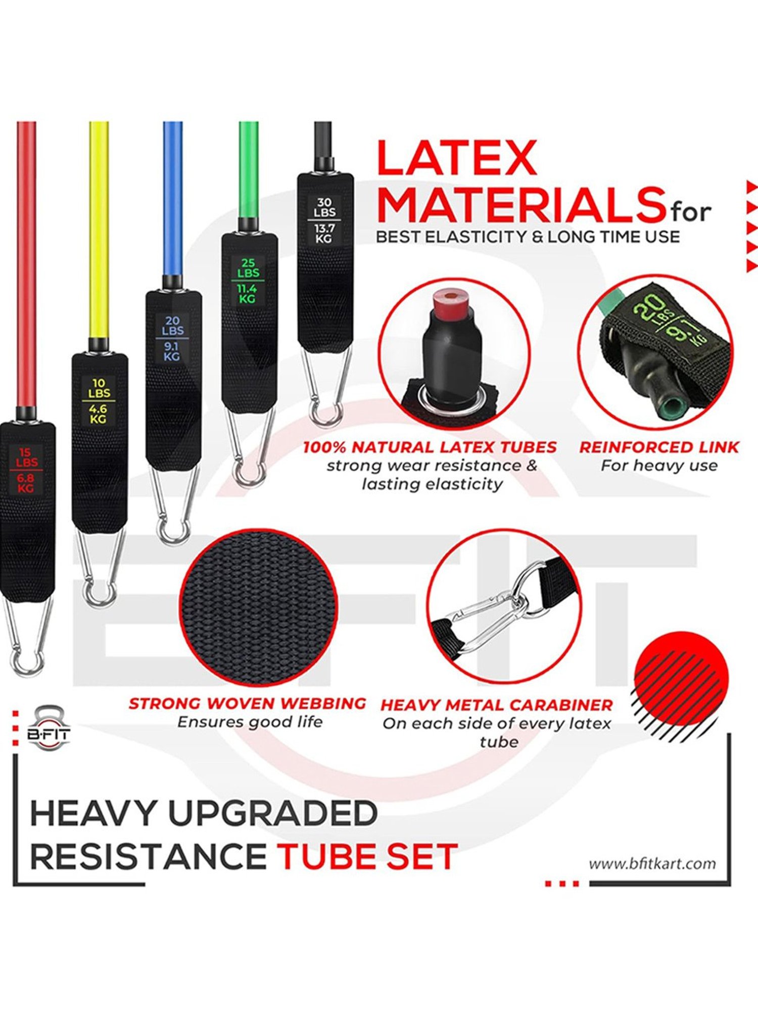B Fit Heavy Resistance Tubes Set (Multicolor)