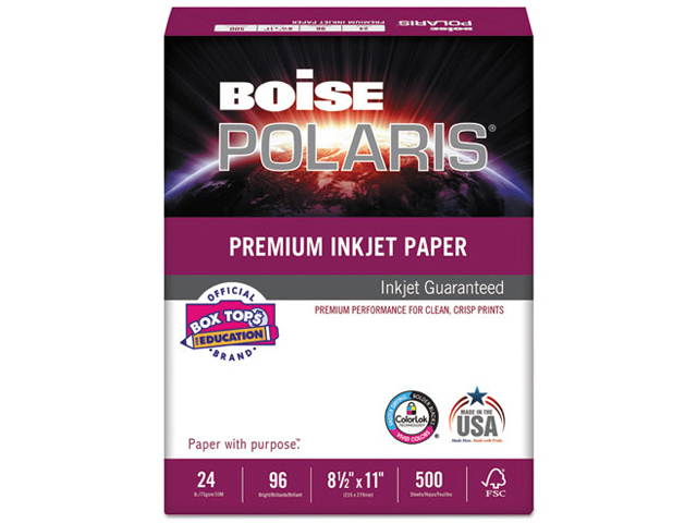 Boise PP9624 PP9624 POLARIS Premium Inkjet Paper, 97 Bright, 24lb, 8 1/2 x 11, 500 Sheets/Pack, White, 1 Pack