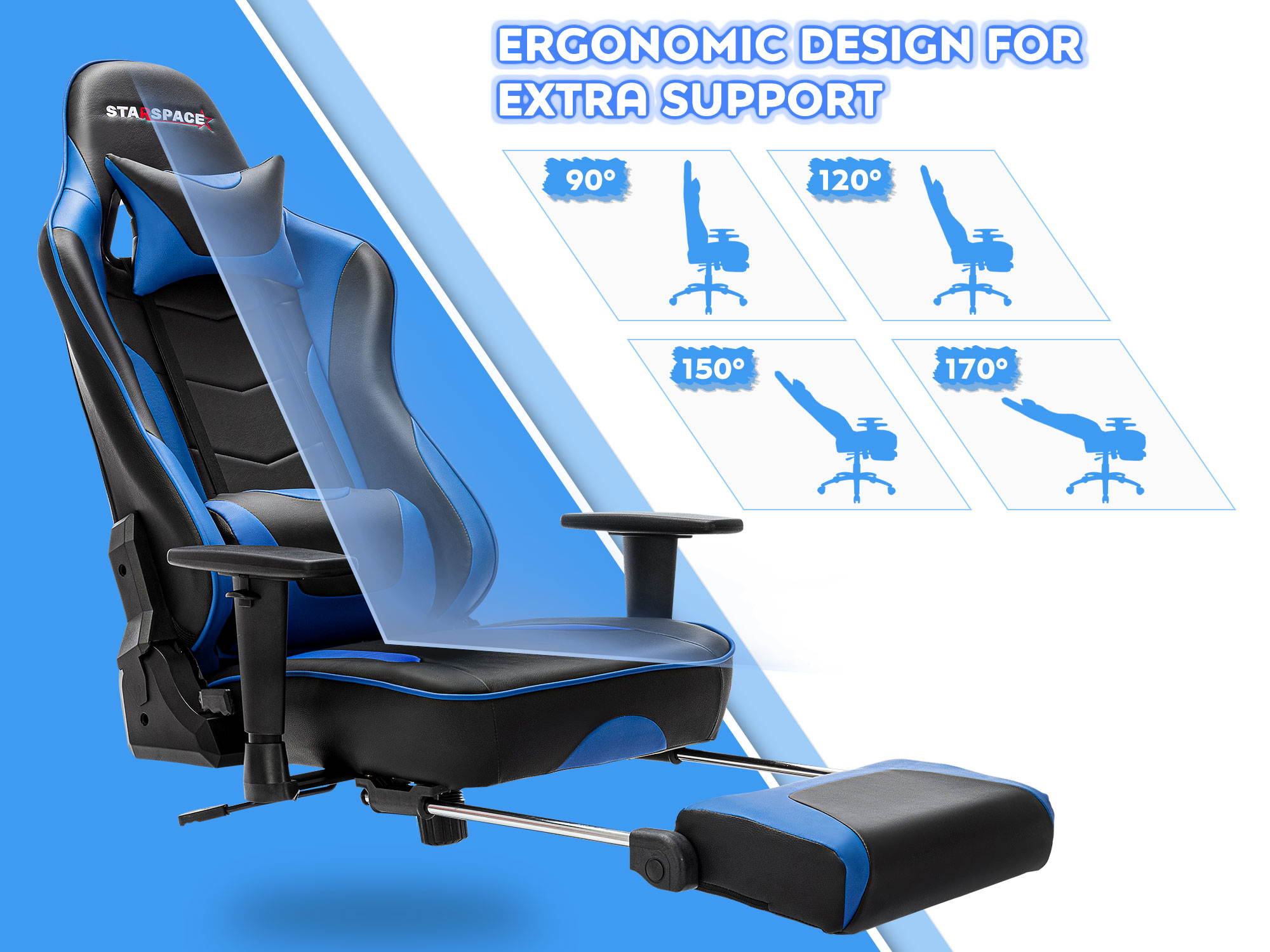 STARSPACE Adjustable Lumbar Support Footrest Gaming Chair with Racing Ergonomic Desk Chair