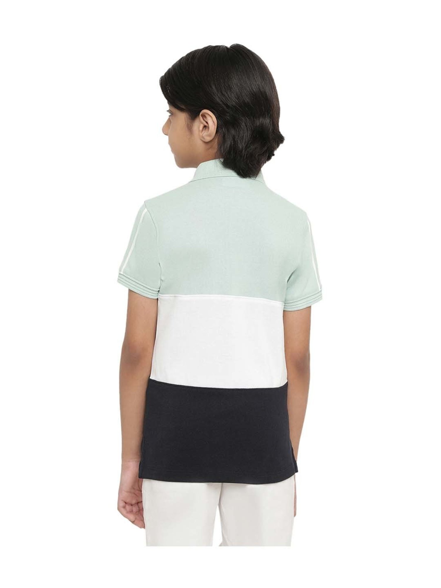 Octave Kids Dusty Mint & White Cotton Color Block Polo T-Shirt